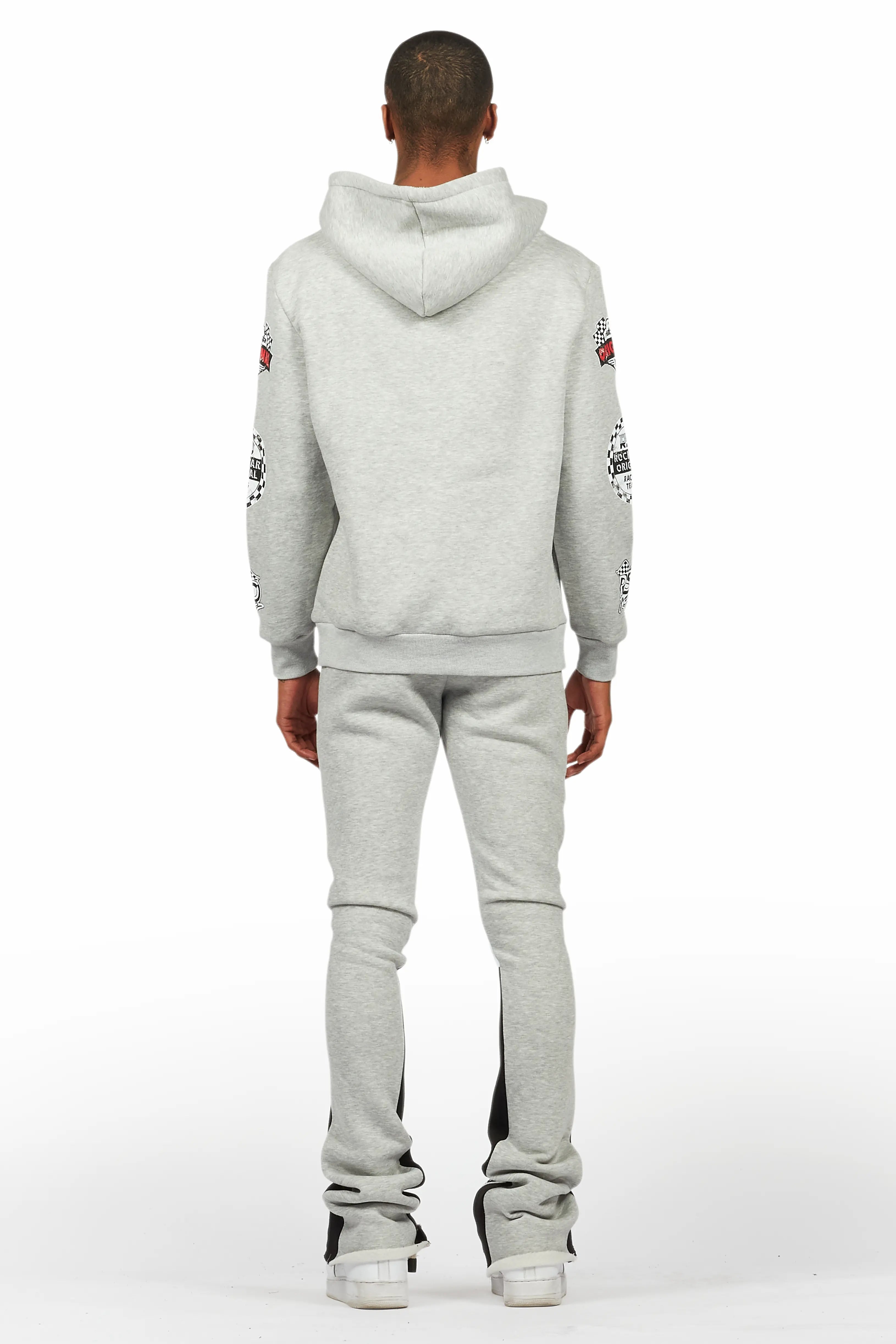 Racing Grung Heather Grey Hoodie/Stacked Flare Track Pant Set