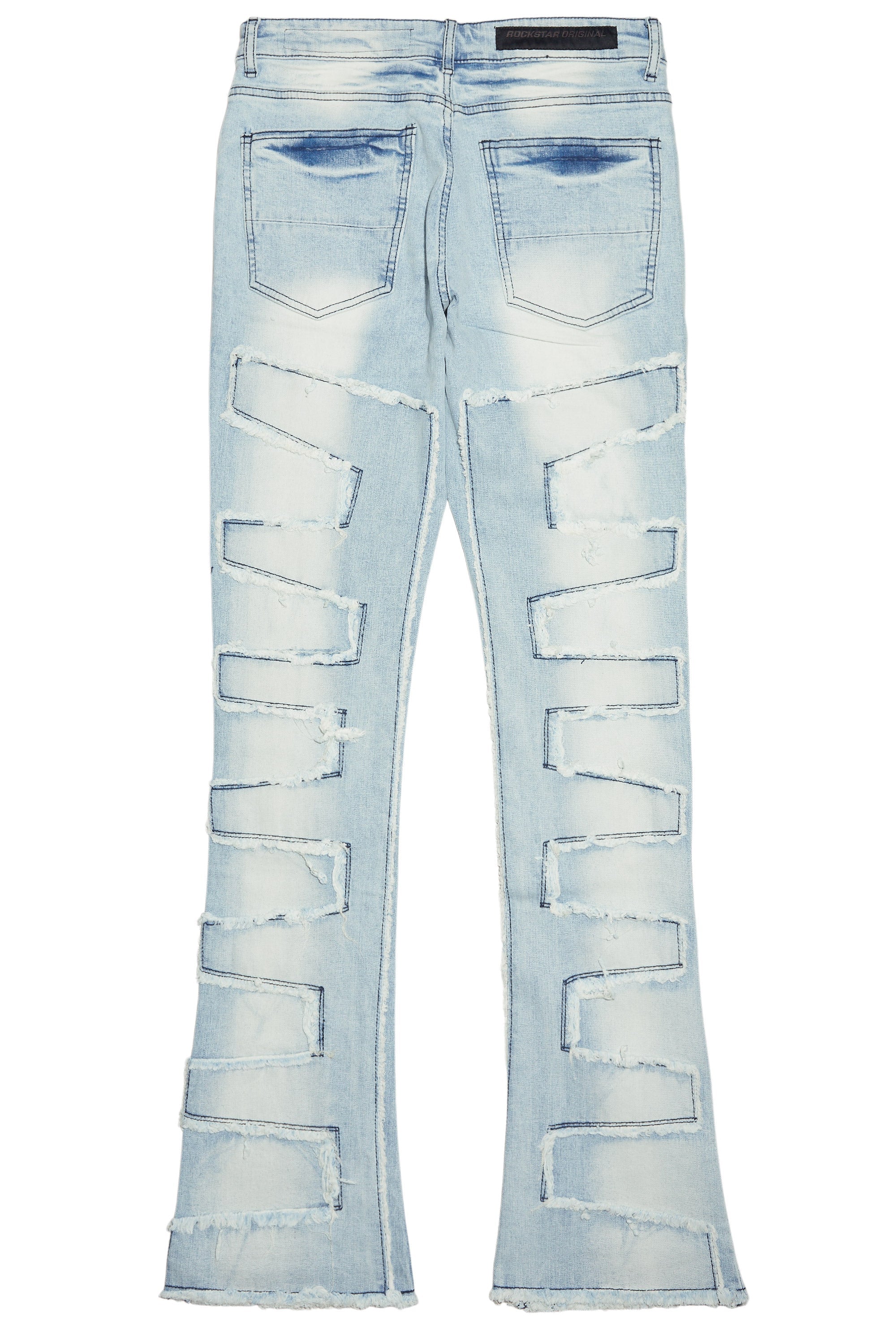 Shake Light Blue Rhinestone Stacked Flare Jean