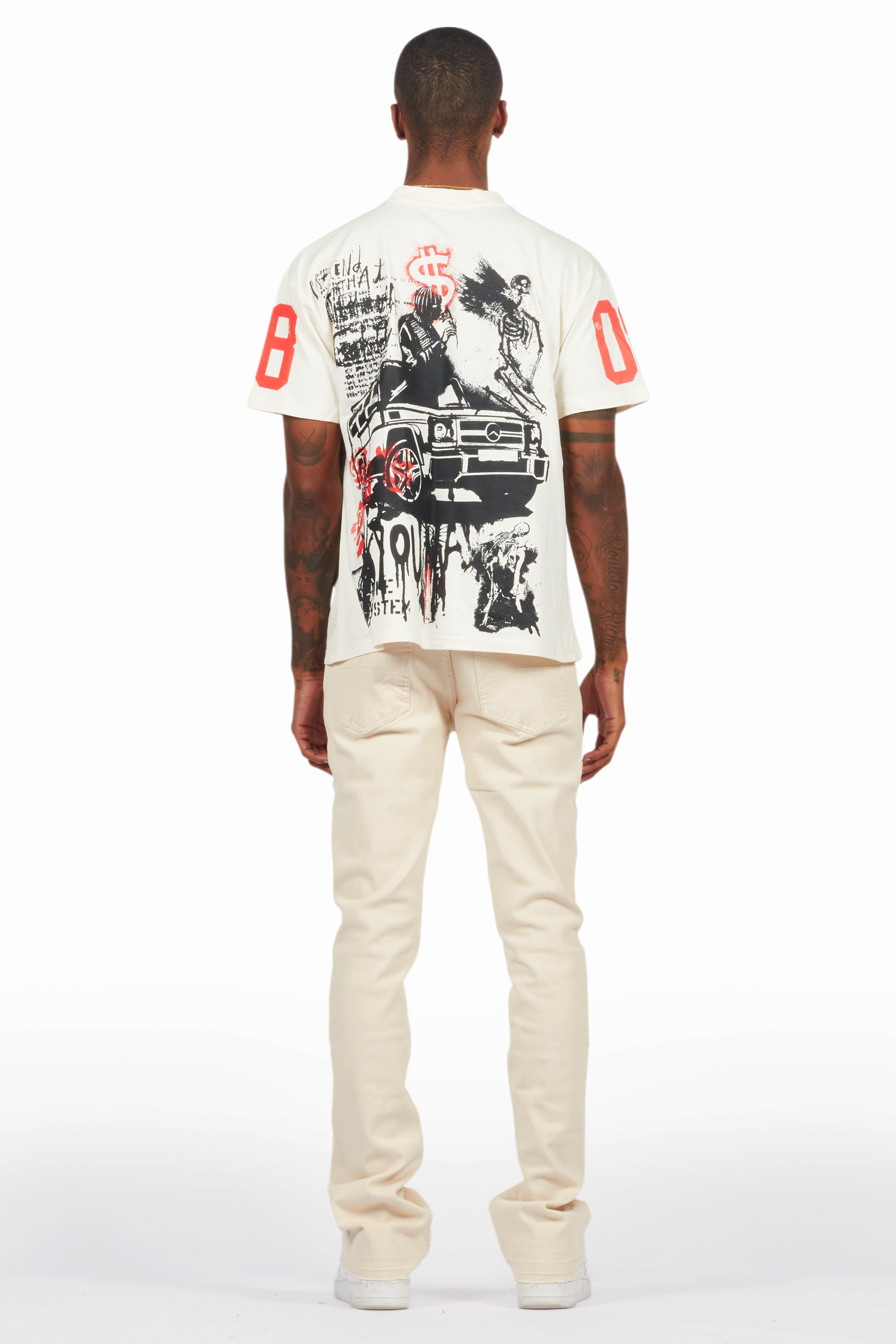 Grill Vintage Sand Oversized Graphic T-Shirt/Dag Stacked Flare Jean Set