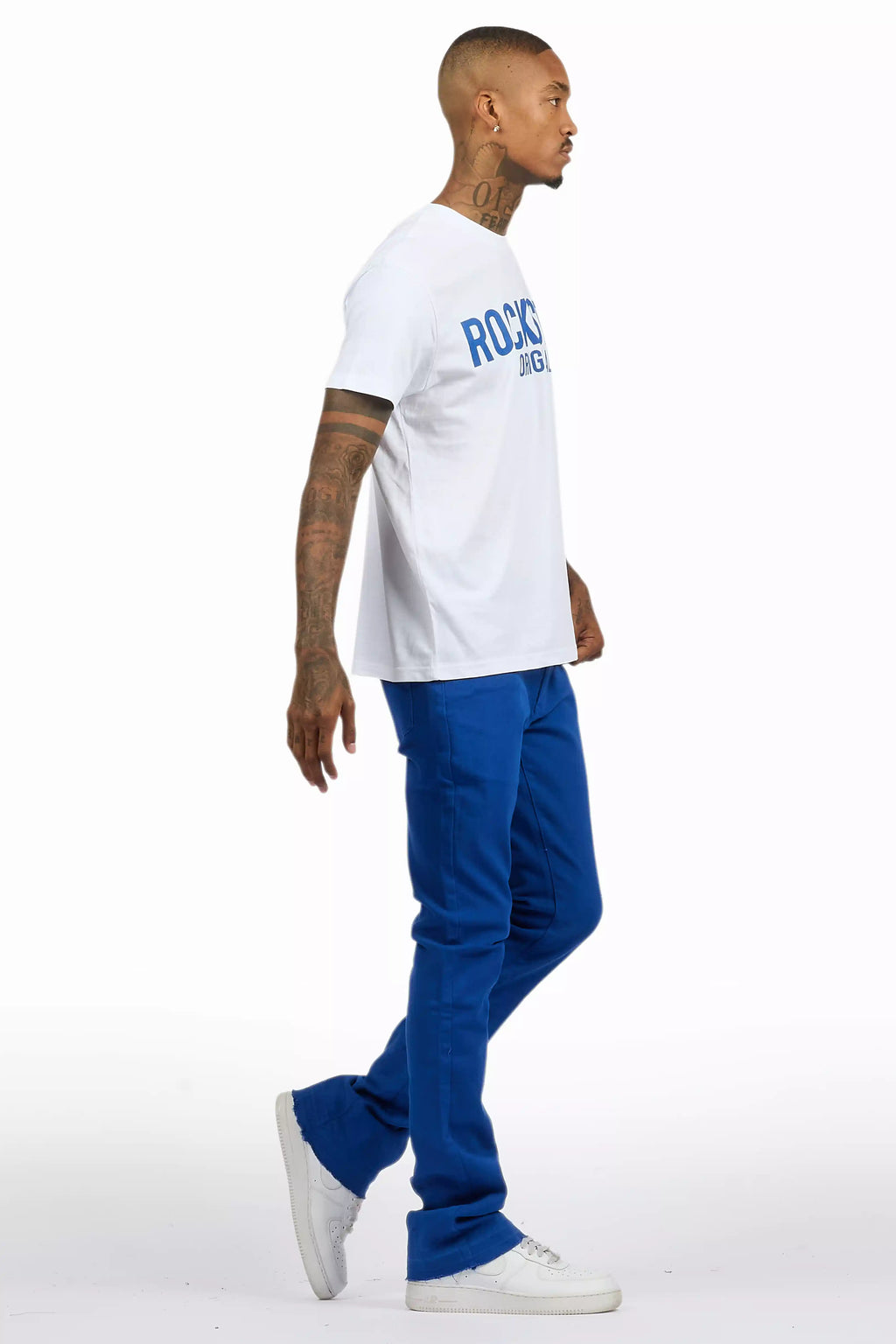 Sana White/Royal T-Shirt/Dag Stacked Flare Jean Set
