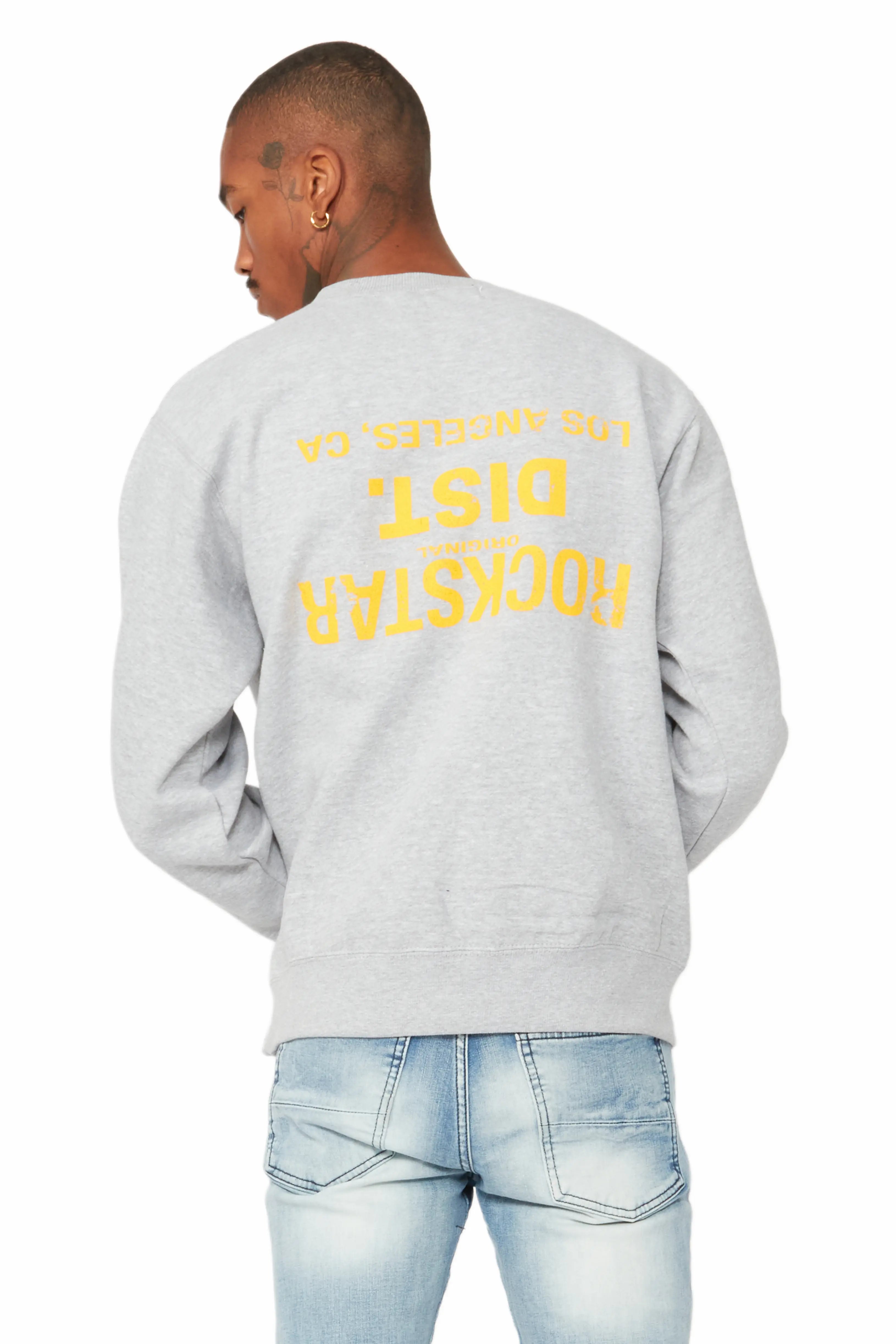 Dist. Town Heather Grey/Yellow Graphic Crewneck