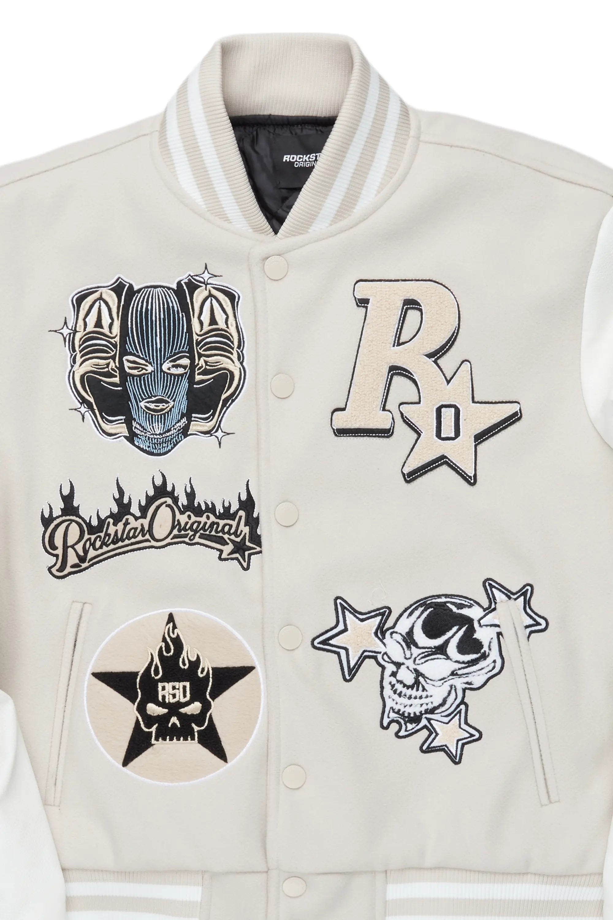 lonnesha Beige Oversized Varsity Jacket