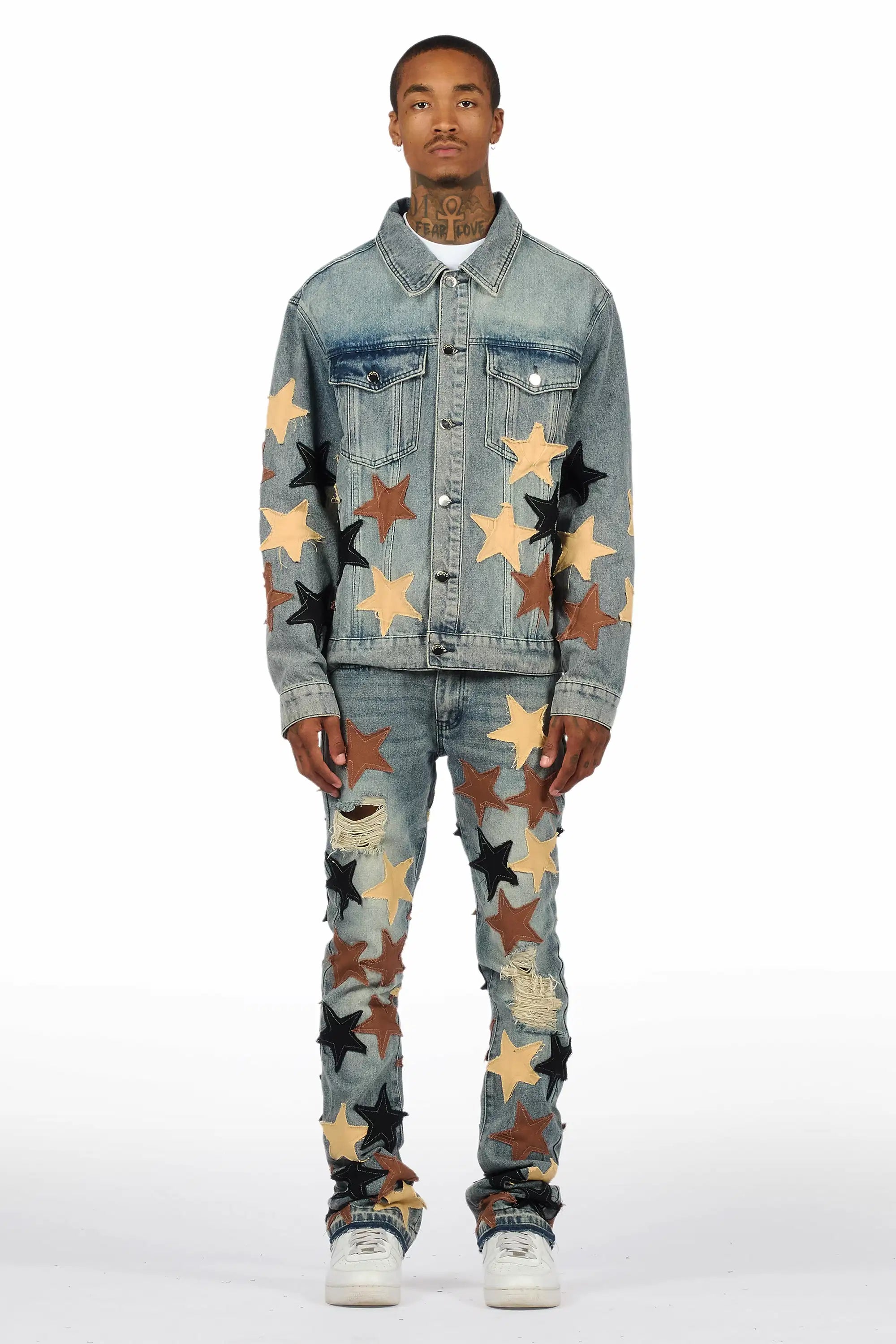 Starlane Vintage Blue Denim Jacket/Stacked Flare Jean Set