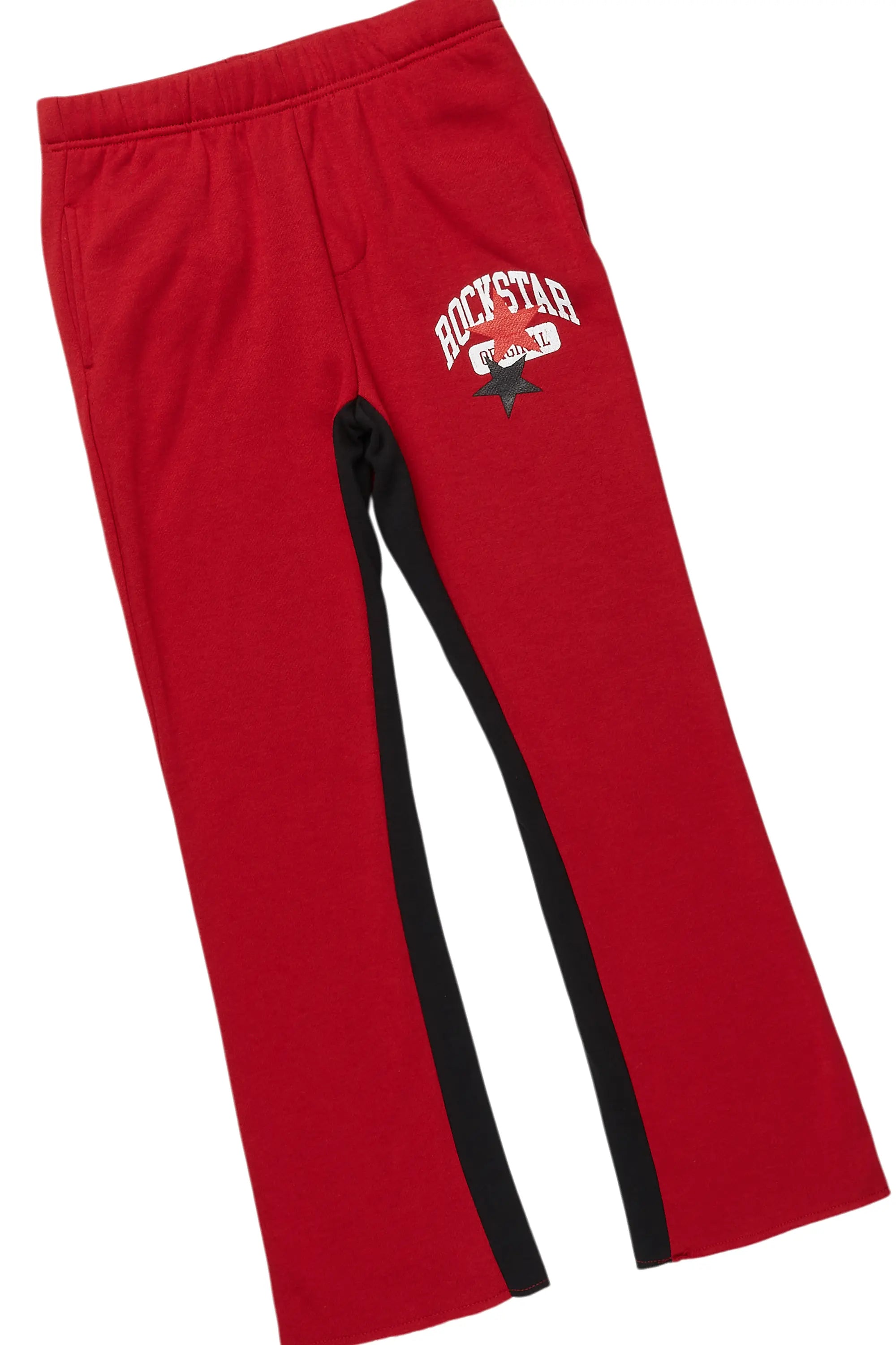 Boys States Black/Burgundy T-Shirt/Stacked Baggy Flare Pant Set