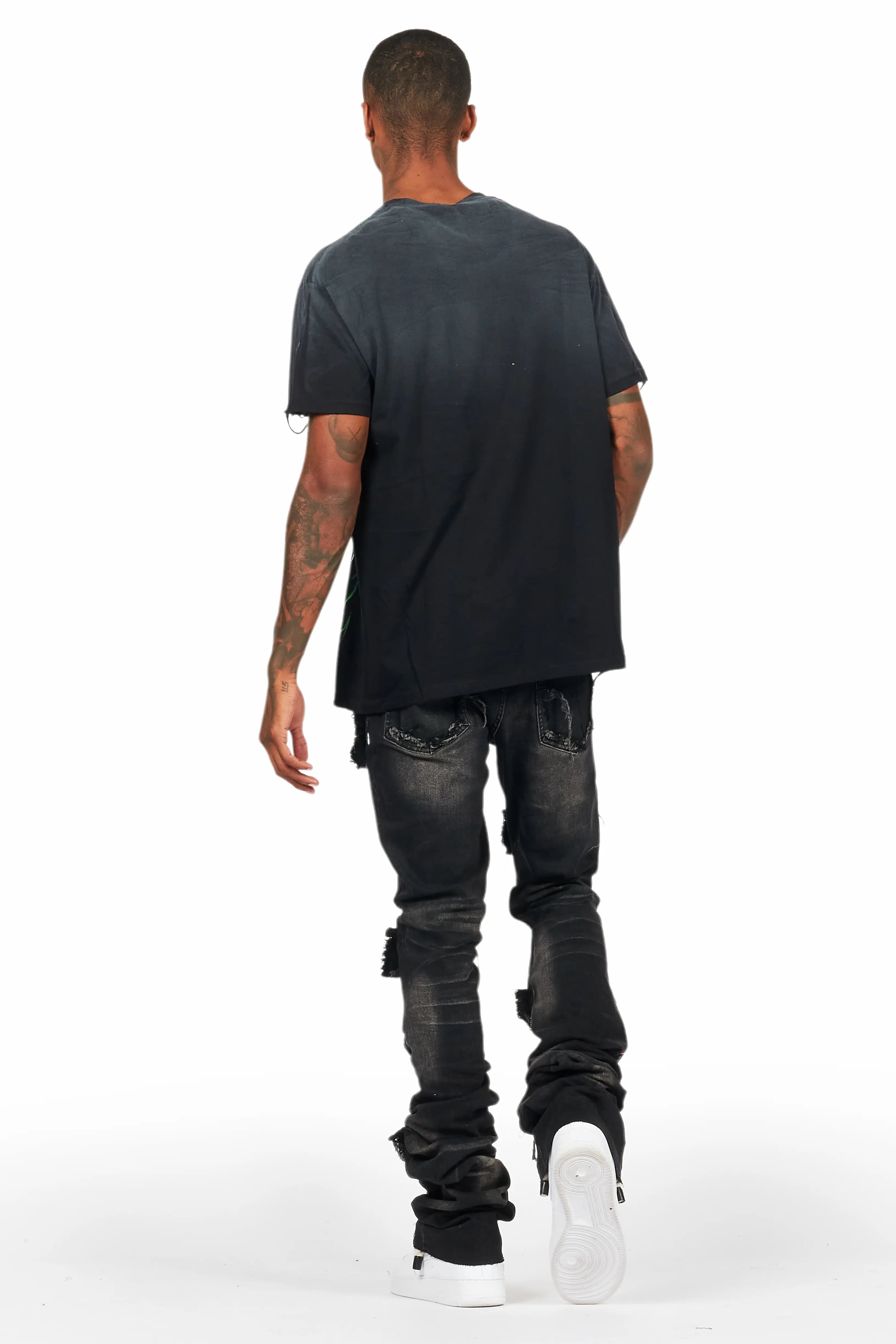 Quito Black Oversized T-Shirt/Super Stacked Flare Jean Bundle