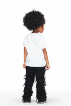 Girls Miah White/Black T-Shirt/Stacked Flare Jean Set