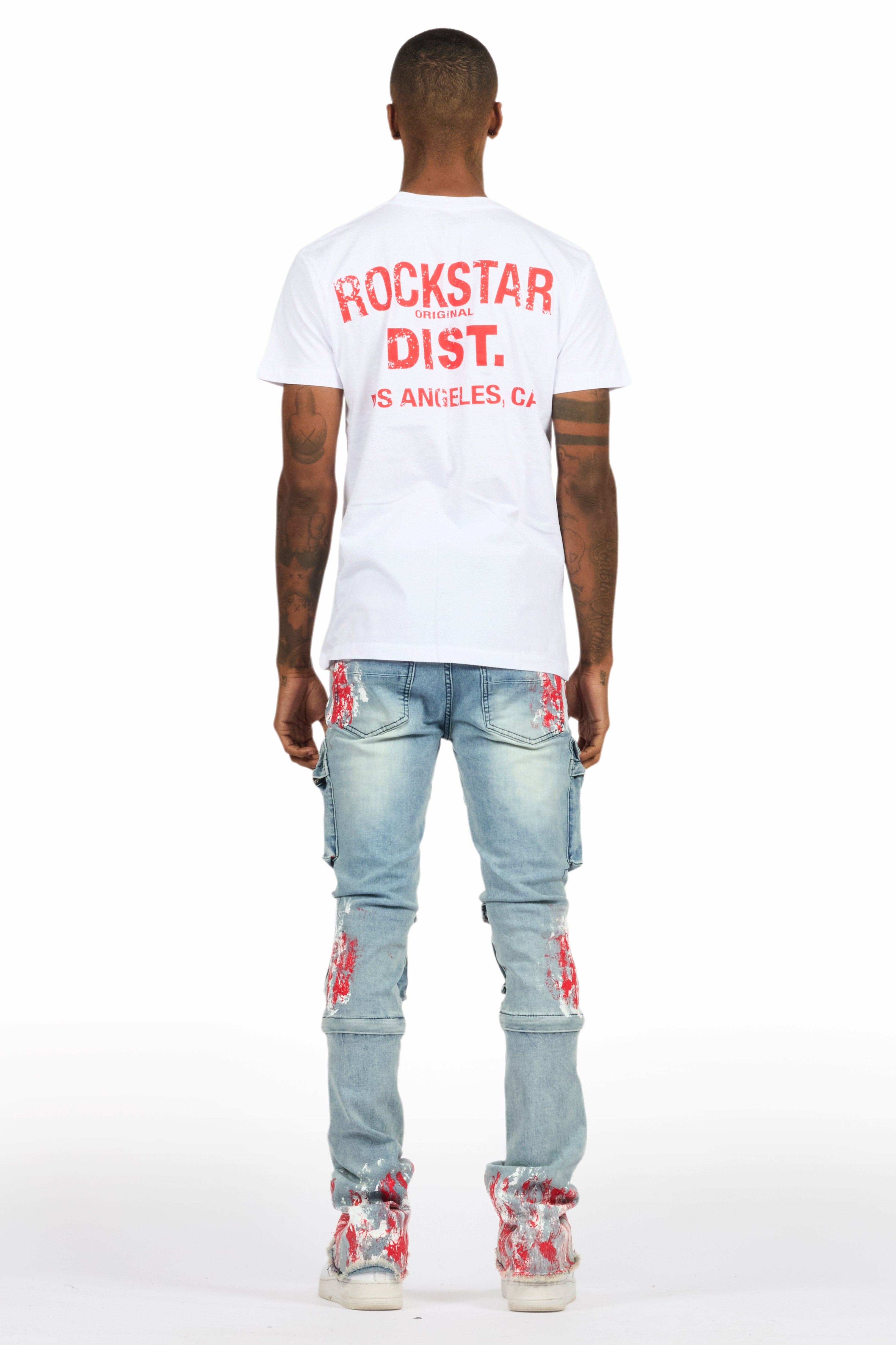 Sley White/Red T-Shirt/Stacked Flare Jean Set