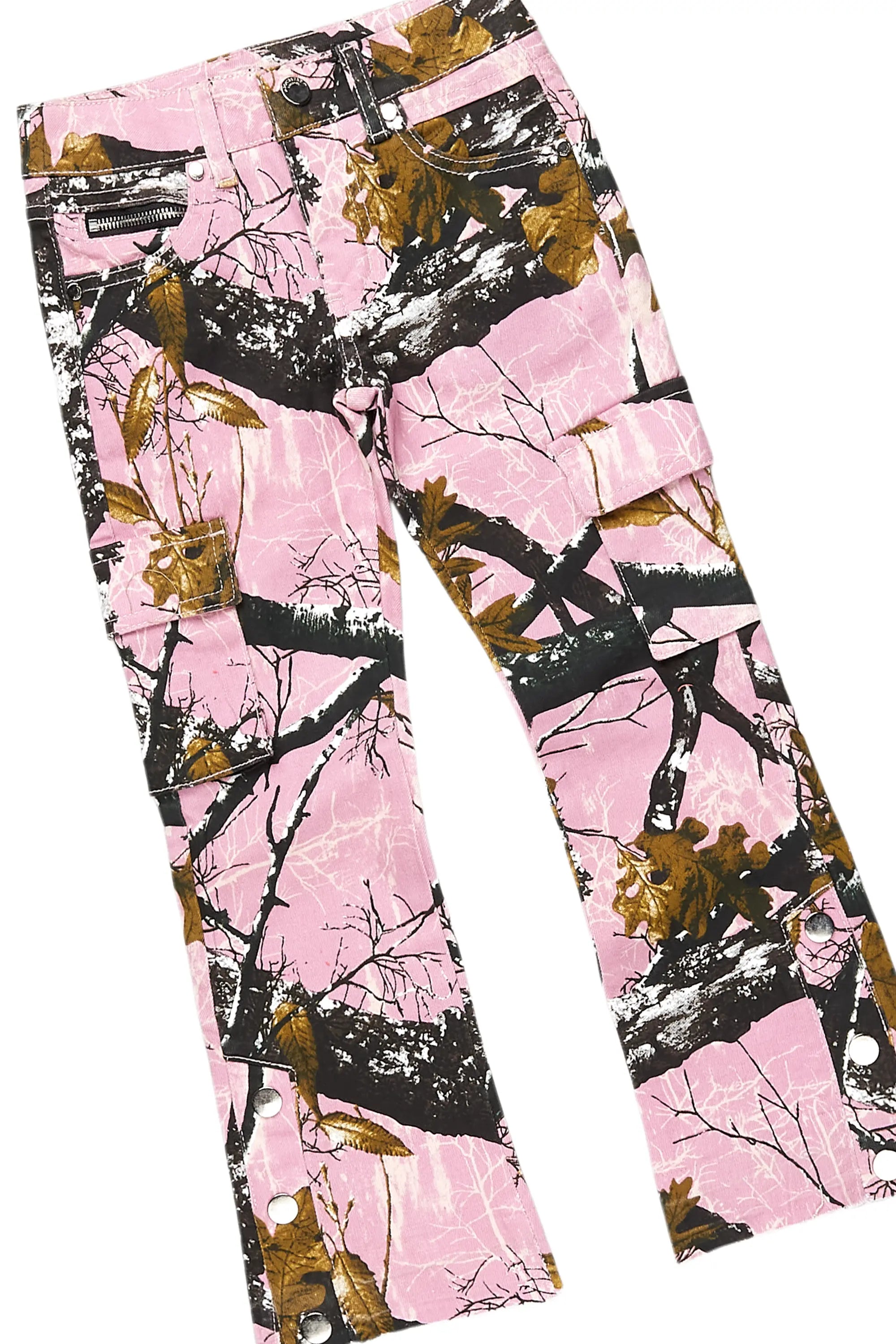 Girls Addie Pink Hoodie/Stacked Flare Jean Set