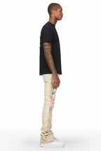Daan Beige Painter Super Stacked Flare Jean