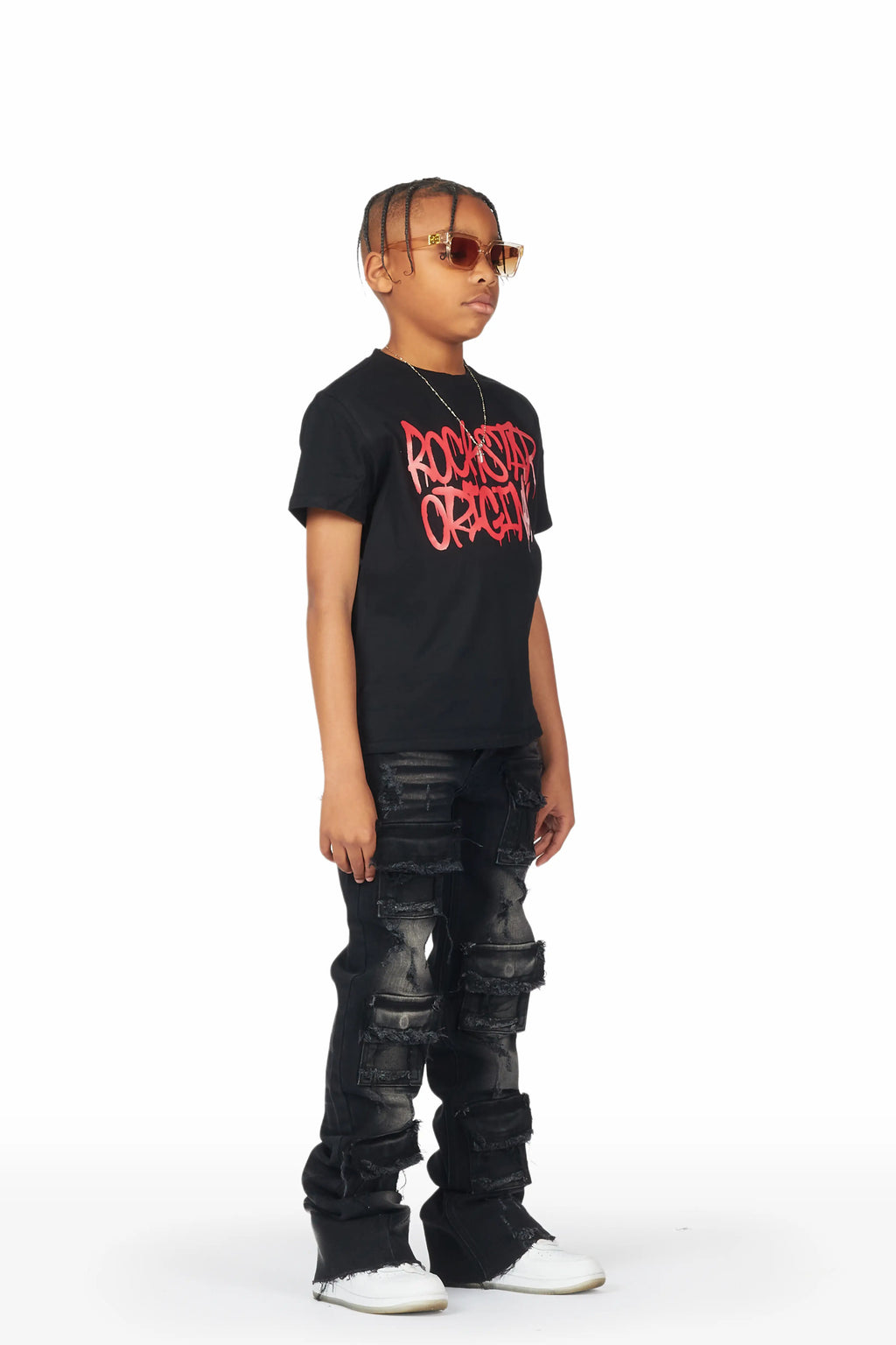 Boys Pooja Black Super Stacked Flare Jean