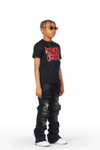 Boys Pooja Black Super Stacked Flare Jean