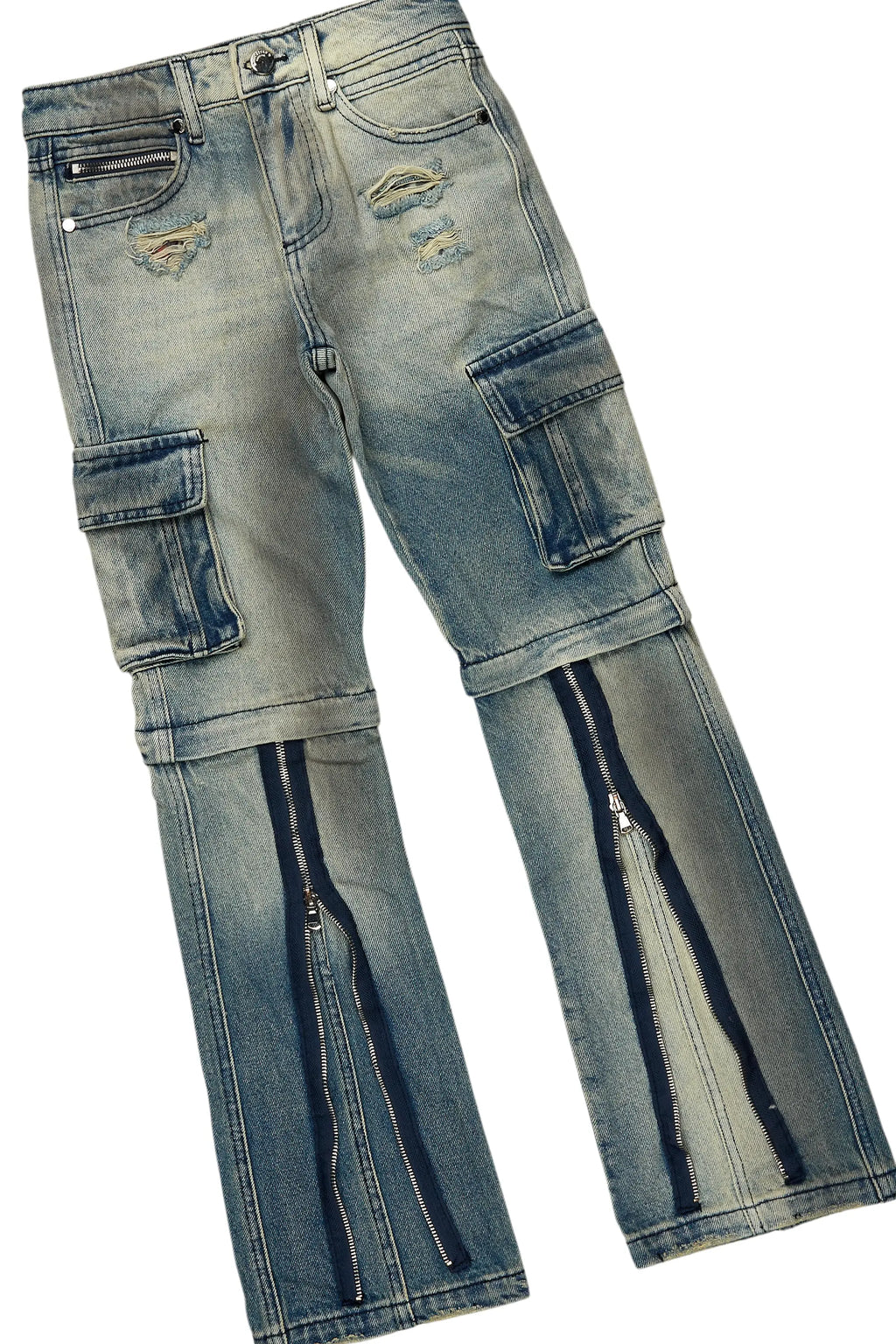 Boys Beno Beige/Blue Hoodie/Baggy Fit Jean Set