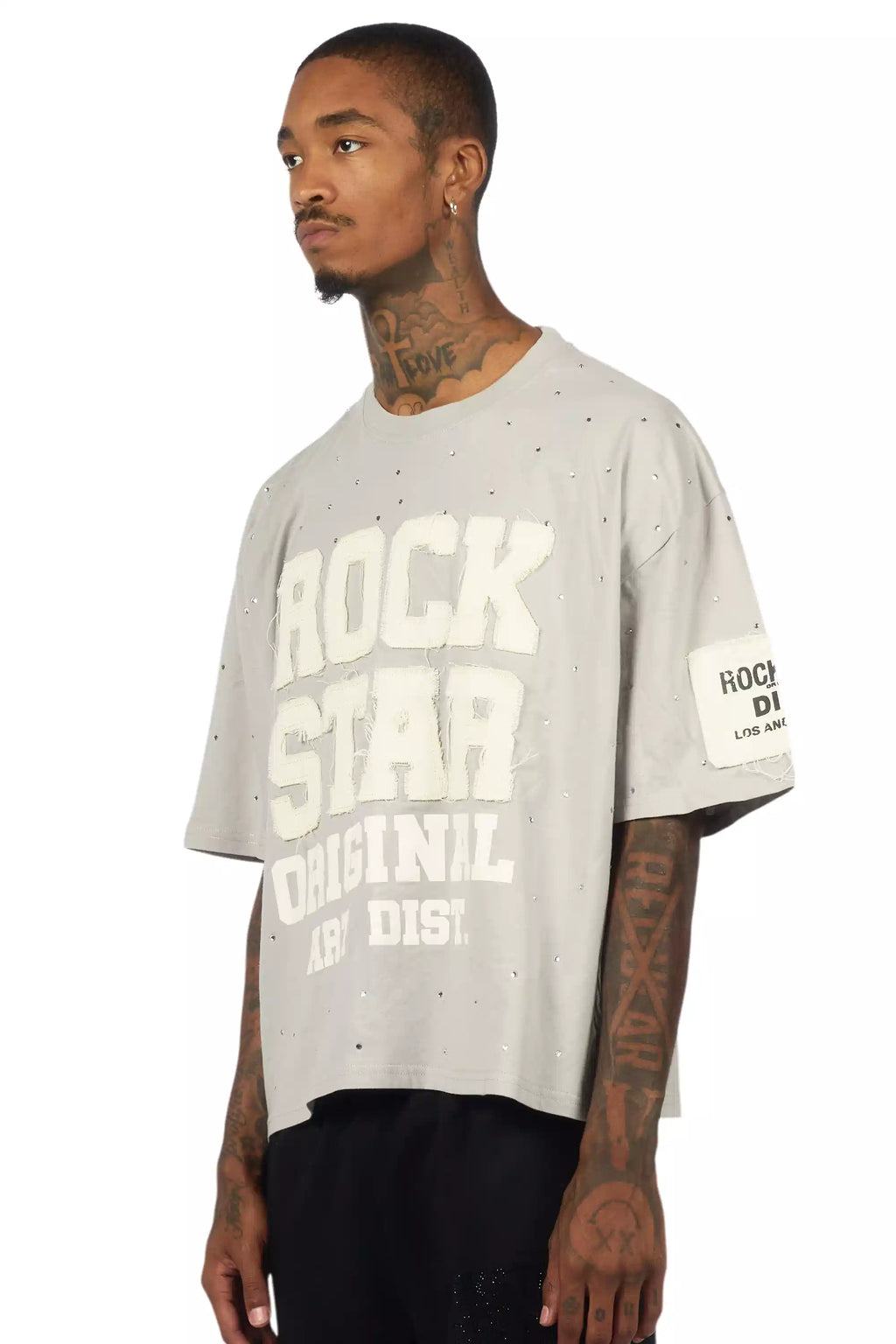 Yulian Grey Boxy Crop Rhinestone T-Shirt