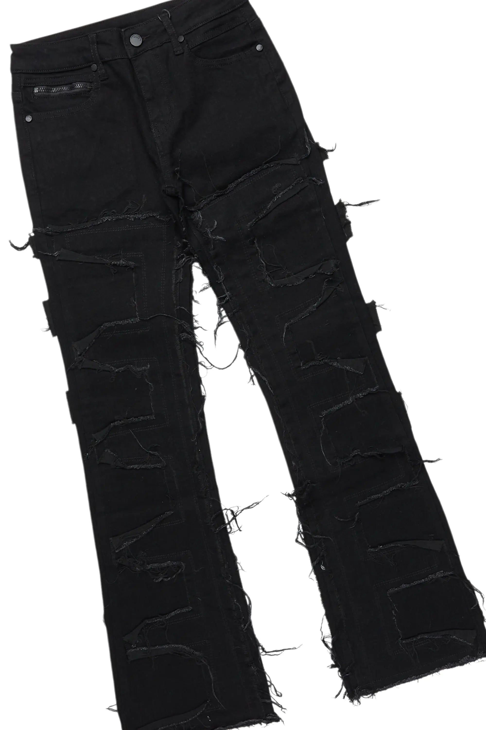 Boys Amos Black Distressed Hoodie/Stacked Flare Jean Set