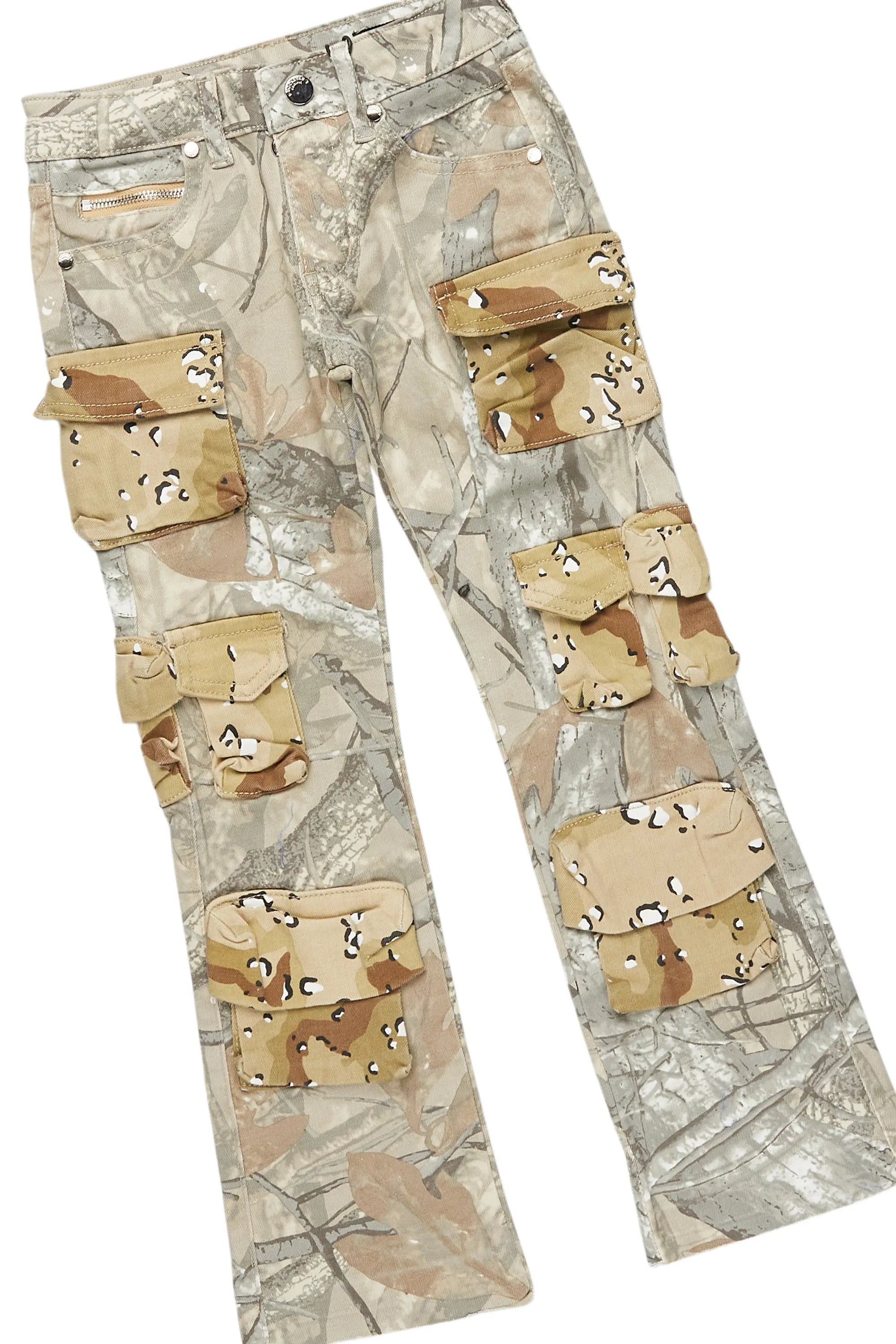 Girls Koen Grey T-Shirt/Stacked Flare Cargo Jean Set