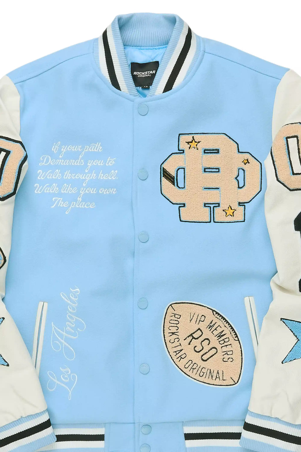 Adrienne Baby Blue Oversized Varsity Jacket