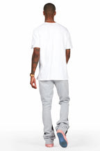 Raivo Heather Grey Graphic Stacked Flare Pant