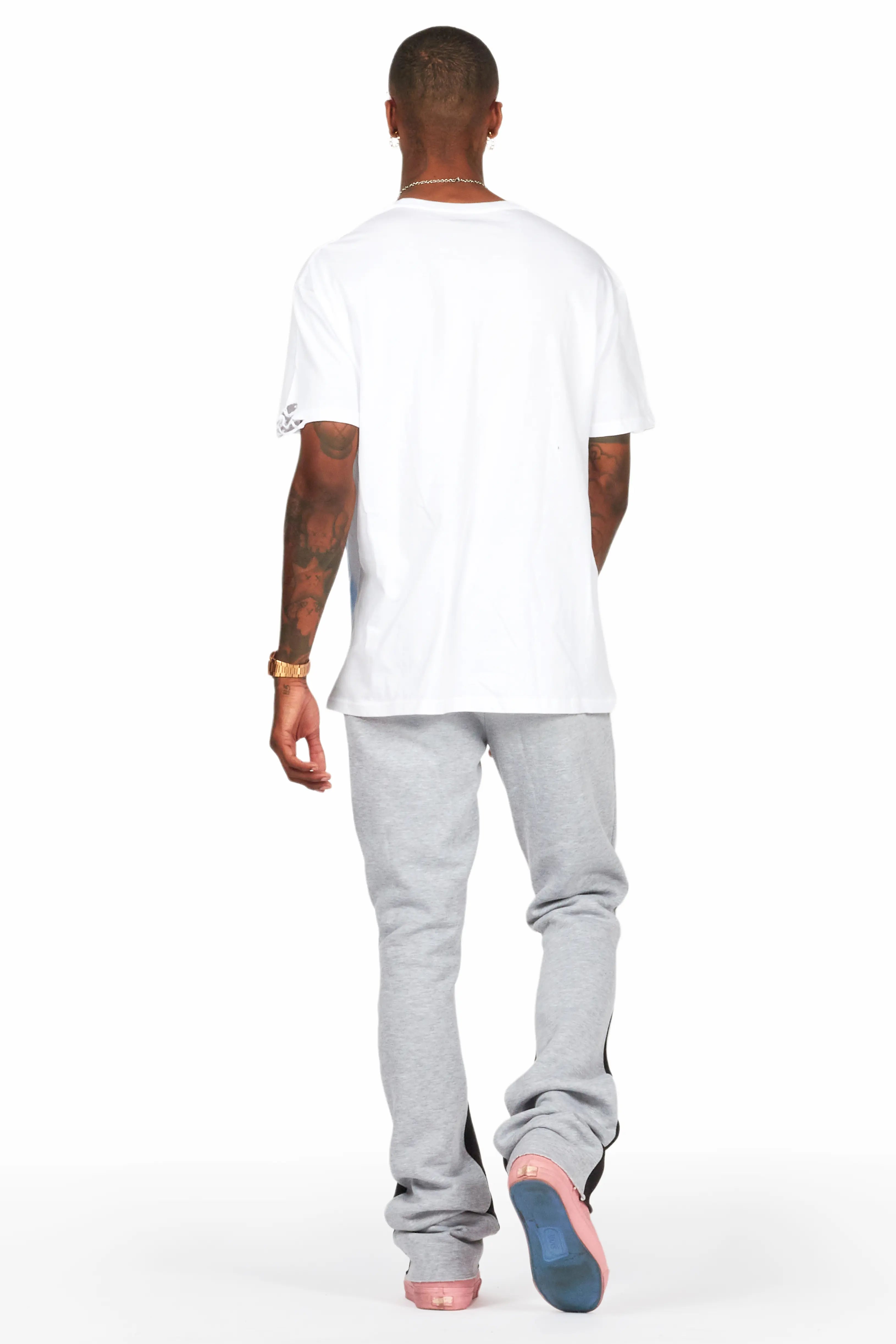 Raivo Heather Grey Graphic Stacked Flare Pant