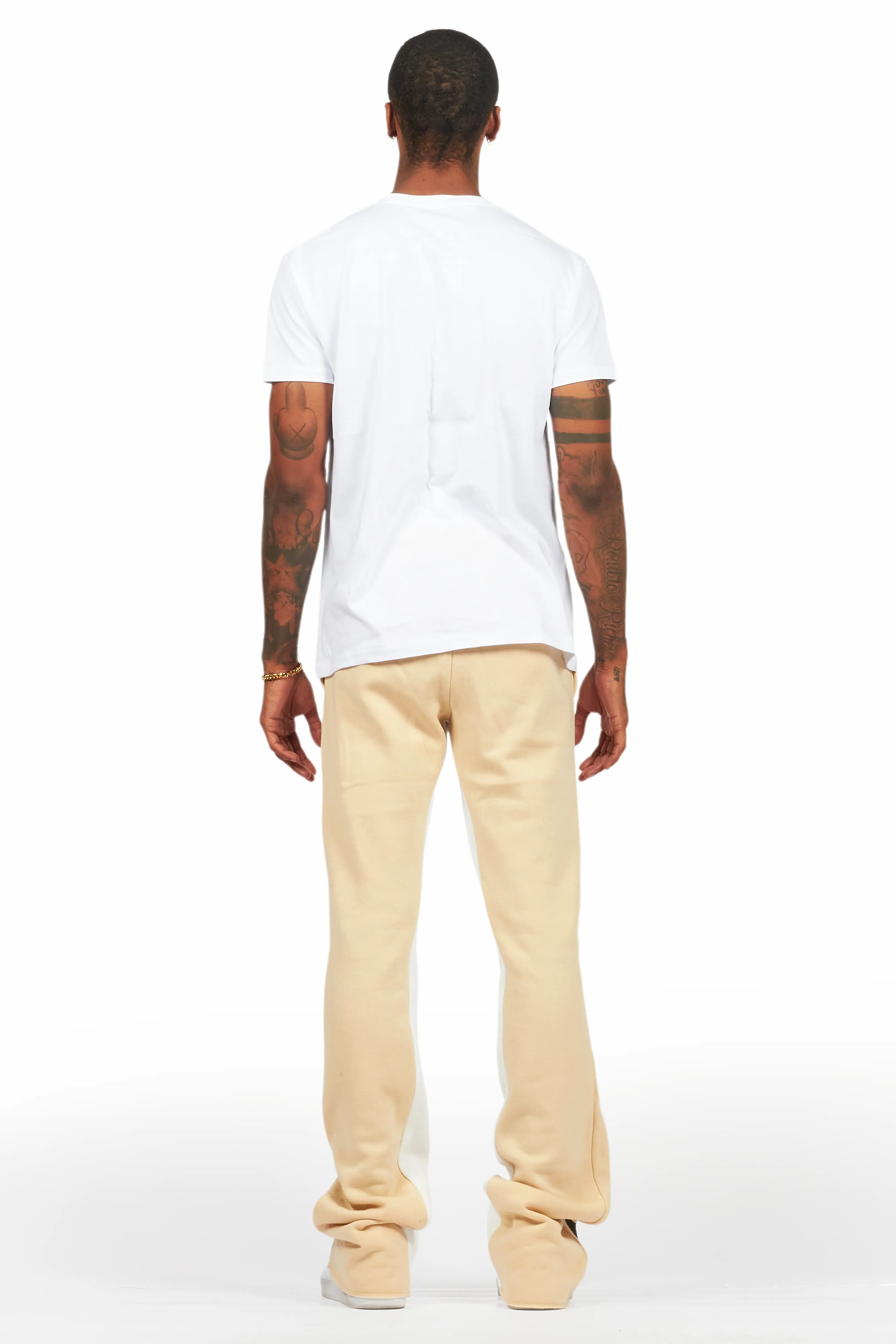 Edel White/Beige T-Shirt/Stacked Baggy Track Pant Set