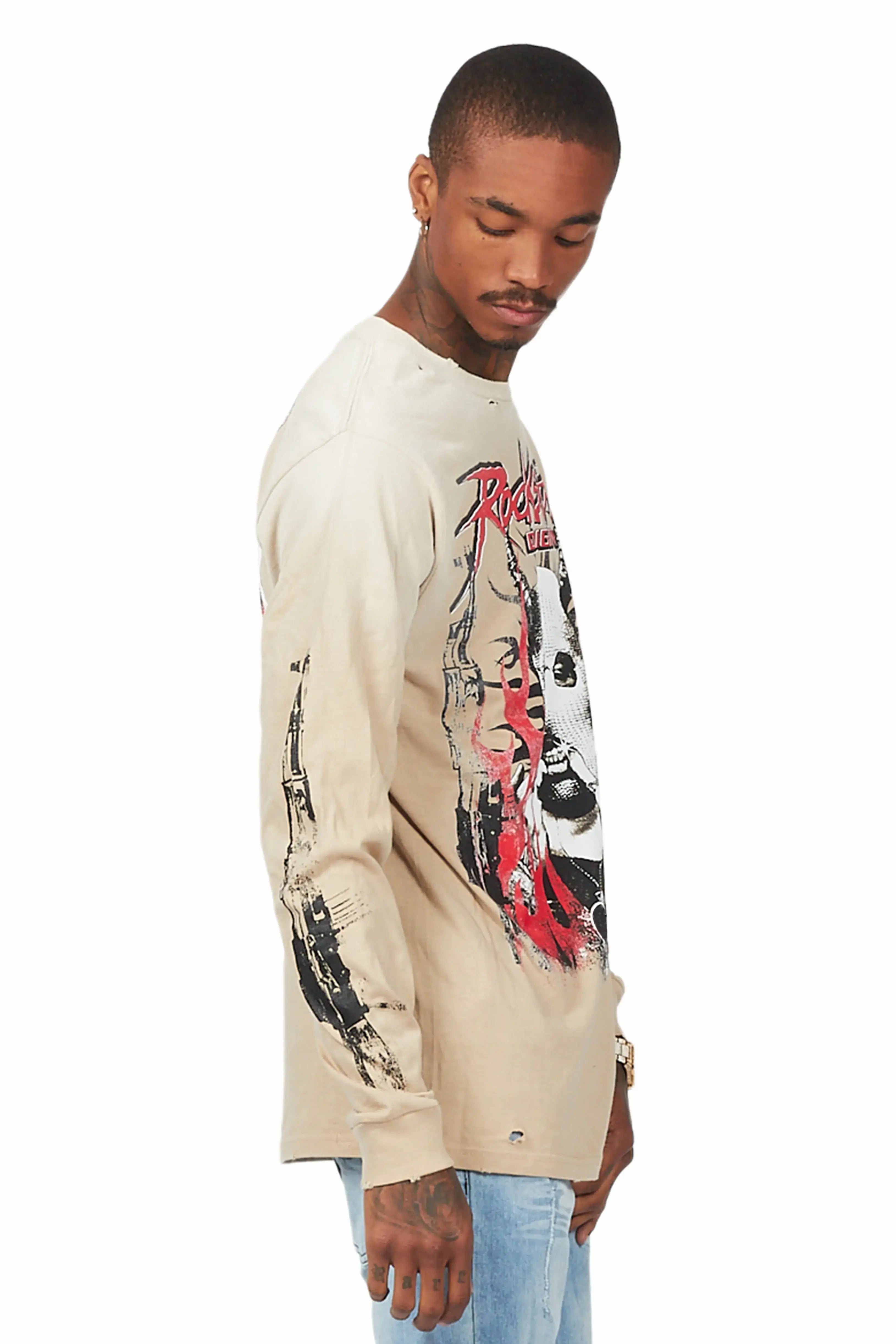 Mercy Beige Long Sleeve Graphic T-Shirt