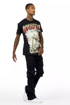 Noriko Black/Black Stacked Flare Track Pant