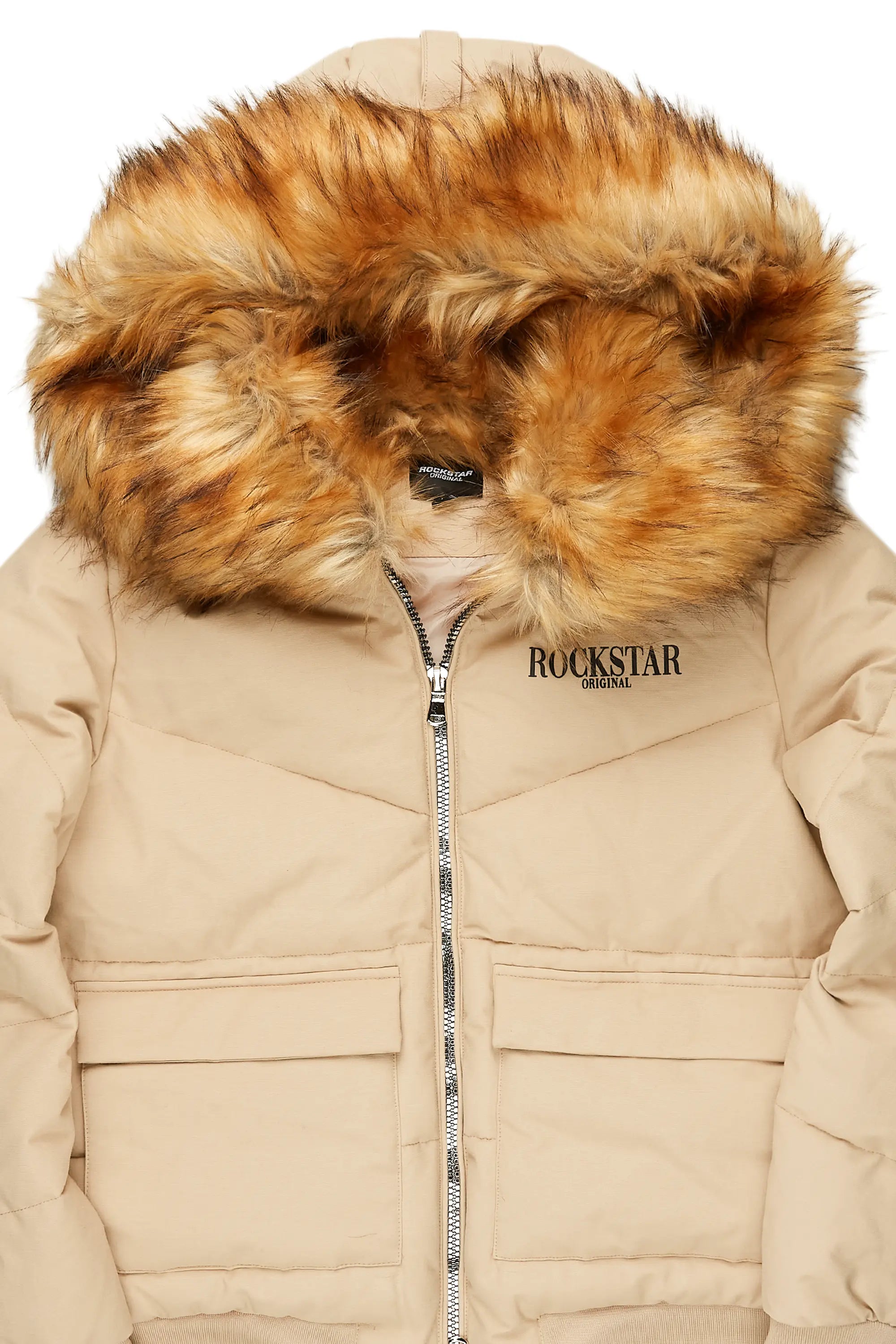 Langston Beige Puffer Jacket with Fur Hood