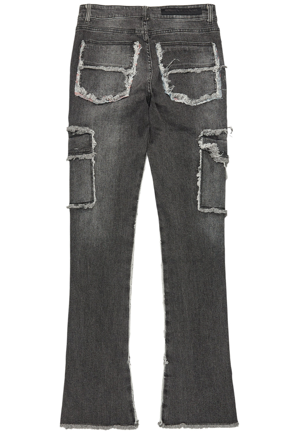 Revved Dark Grey Stacked Flare Jean
