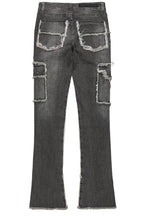 Revved Dark Grey Stacked Flare Jean