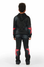 Boys Mallor Black/Red Stacked Hoodie Track Set