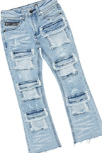 Girls Addie Pink/Blue Hoodie/Stacked Flare Jean Set