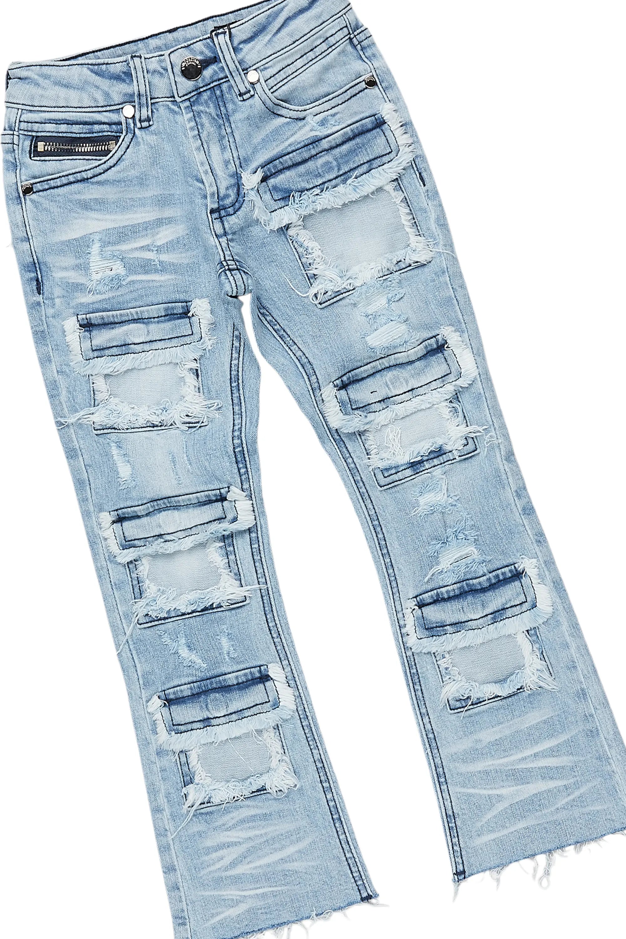 Girls Addie Pink/Blue Hoodie/Stacked Flare Jean Set