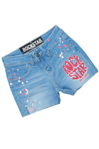 Girls Adrina White/Blue T-Shirt Denim Short Set