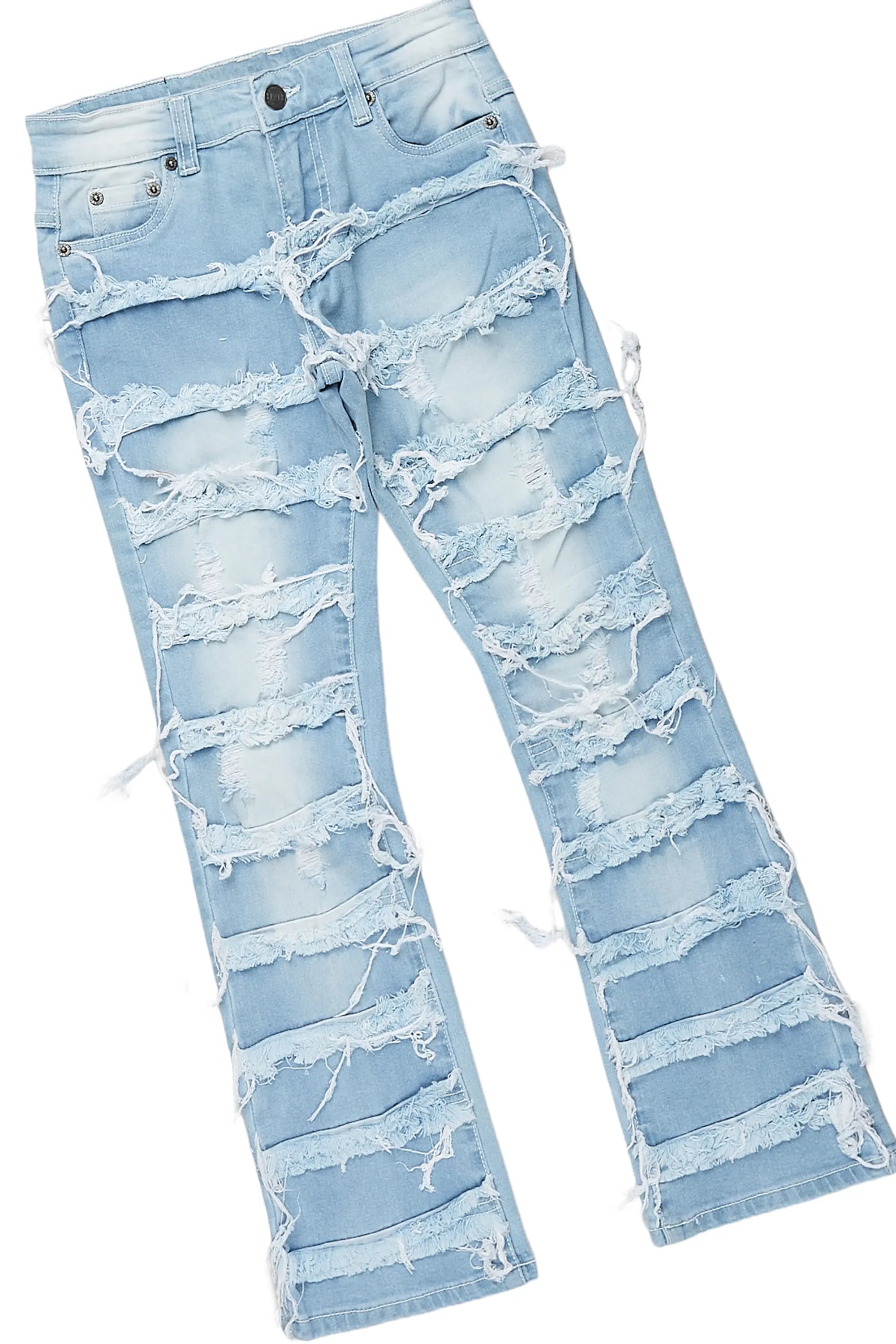 Girls Cassia Grey/Blue T-Shirt/Stacked Flare Jean Set