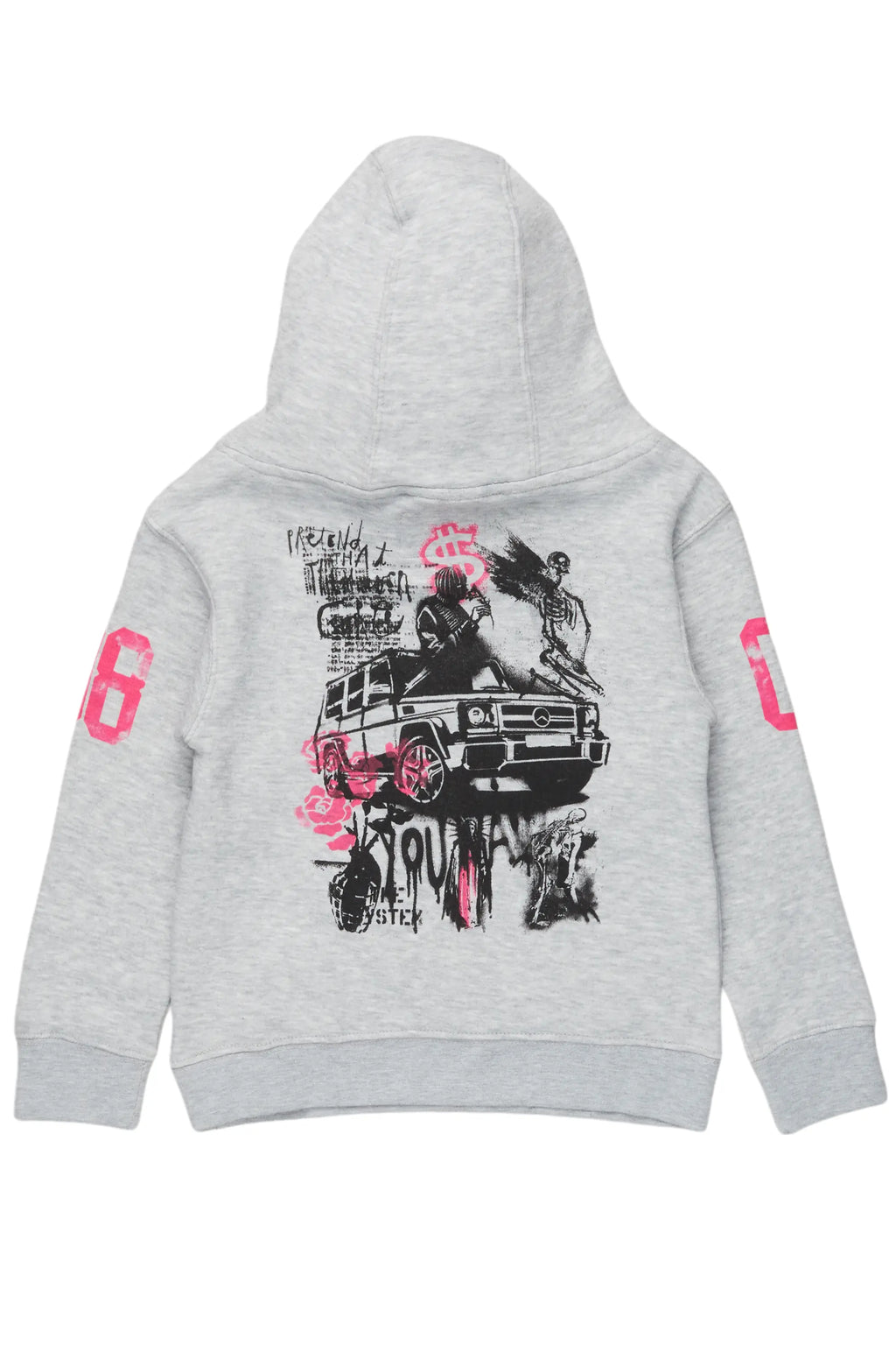 Girls Kammy Grey/Pink Graphic Hoodie