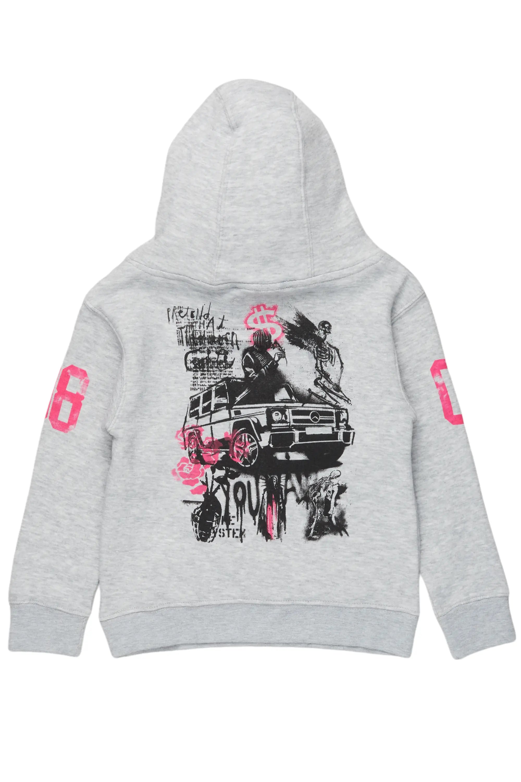 Girls Kammy Grey/Pink Graphic Hoodie