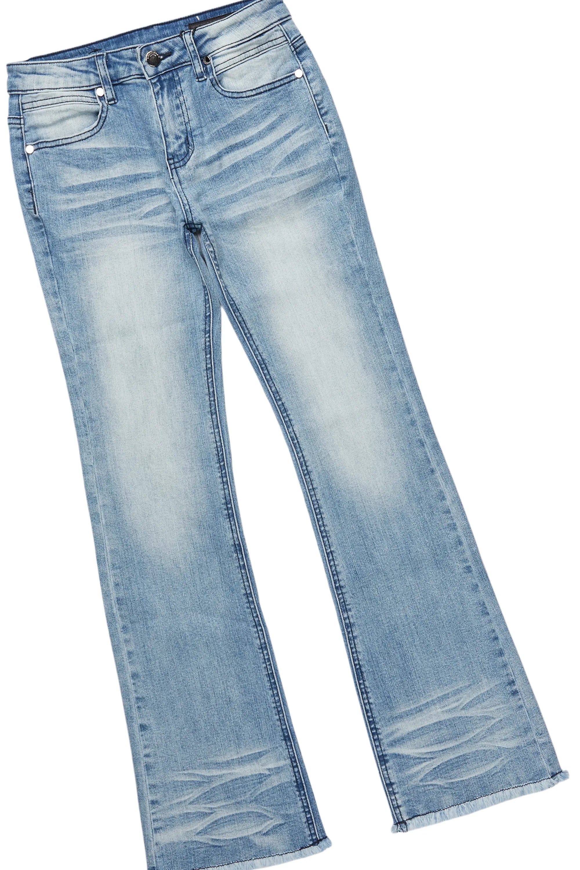 Girls Fire Black/Blue Hoodie/Stacked Flare Jean Set