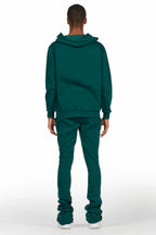 Raffer Dark Green Hoodie/Stacked Flare Pant Set
