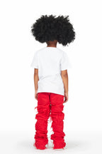 Girls Isabella White/Red T-Shirt/Stacked Flare Jean Set