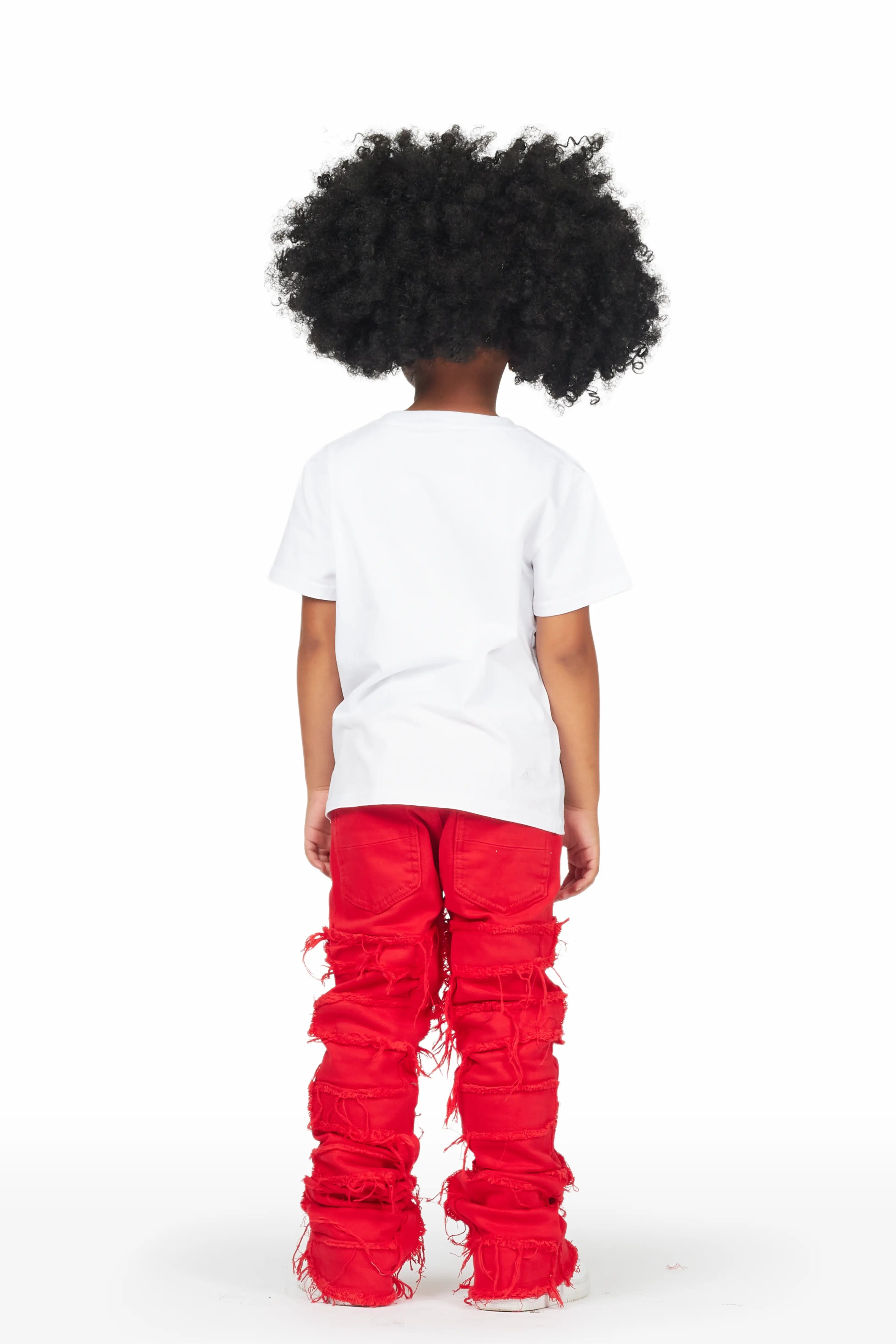 Girls Isabella White/Red T-Shirt/Stacked Flare Jean Set
