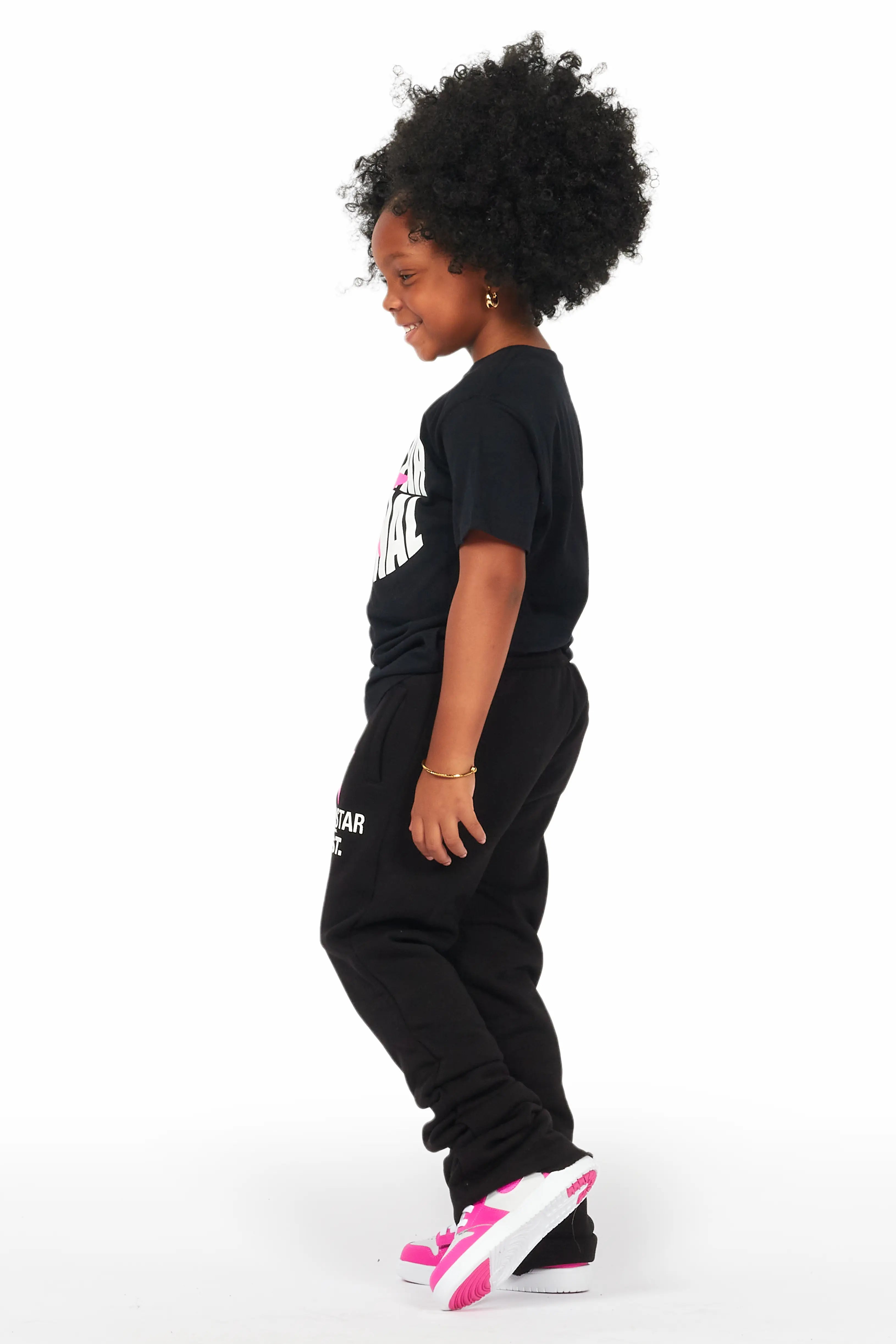 Girls Mia Black T-Shirt Super Stacked Set