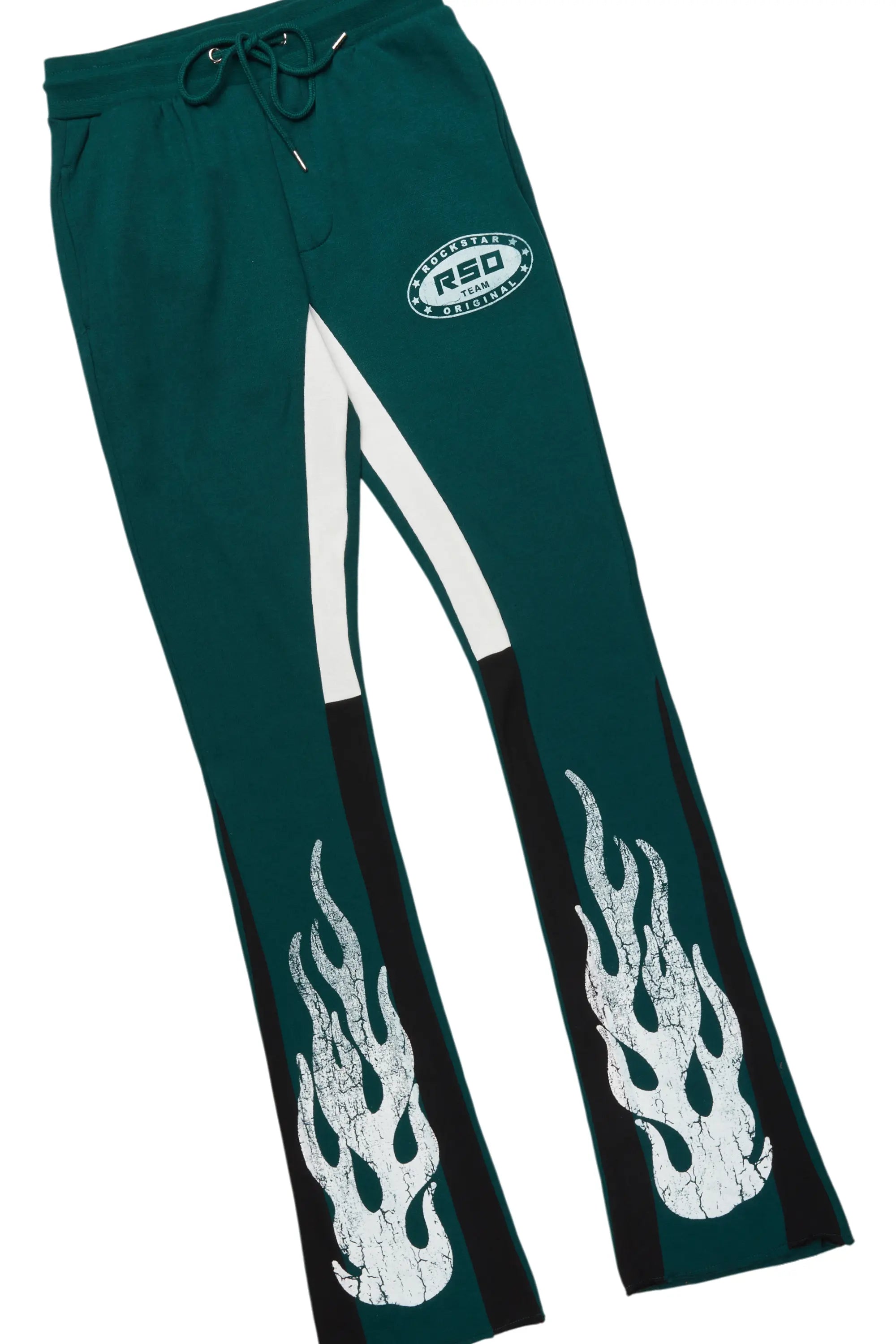 Amos Dark Green Stacked Flare Hoodie Track Set