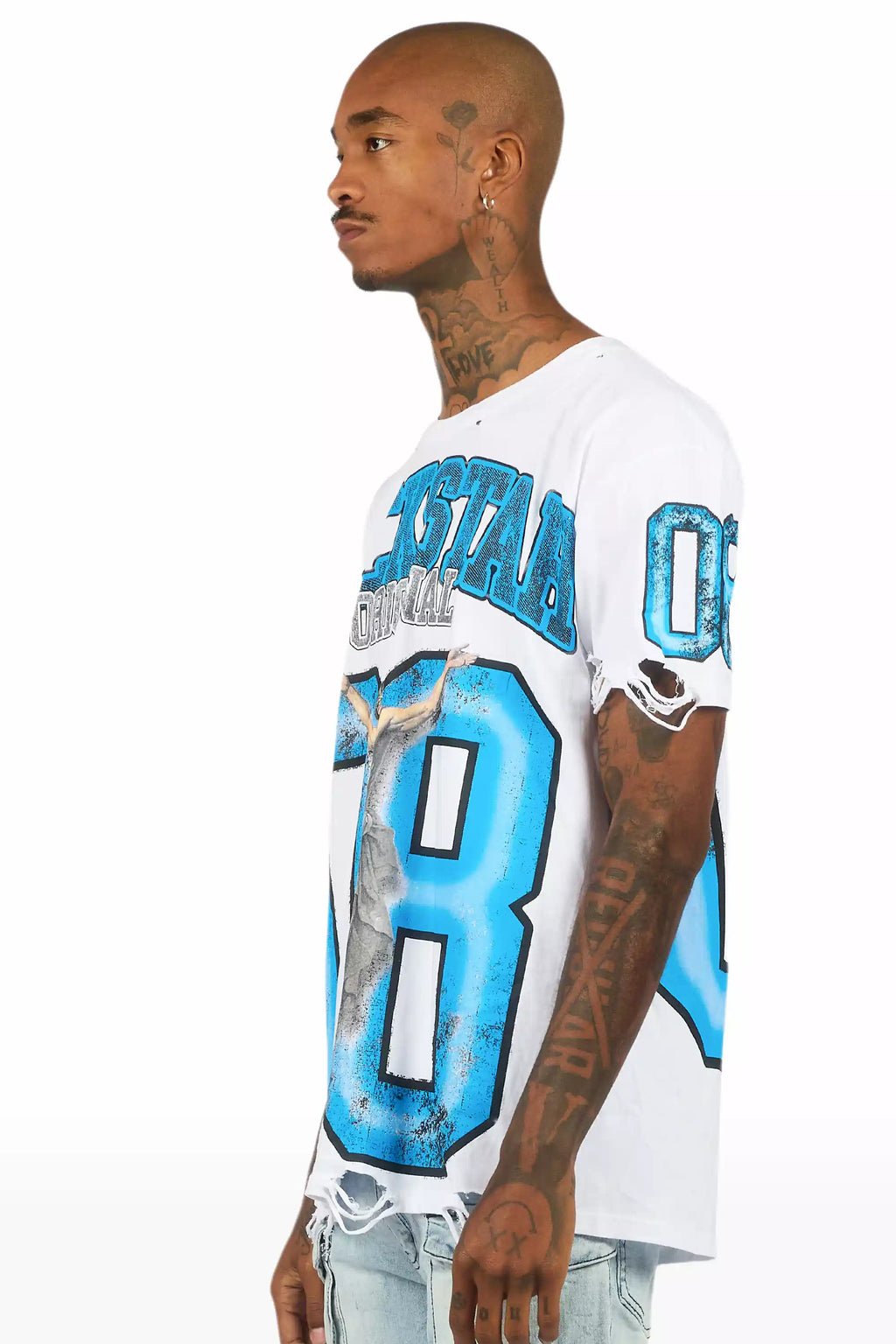 Fields White/Blue Oversized Graphic T-Shirt