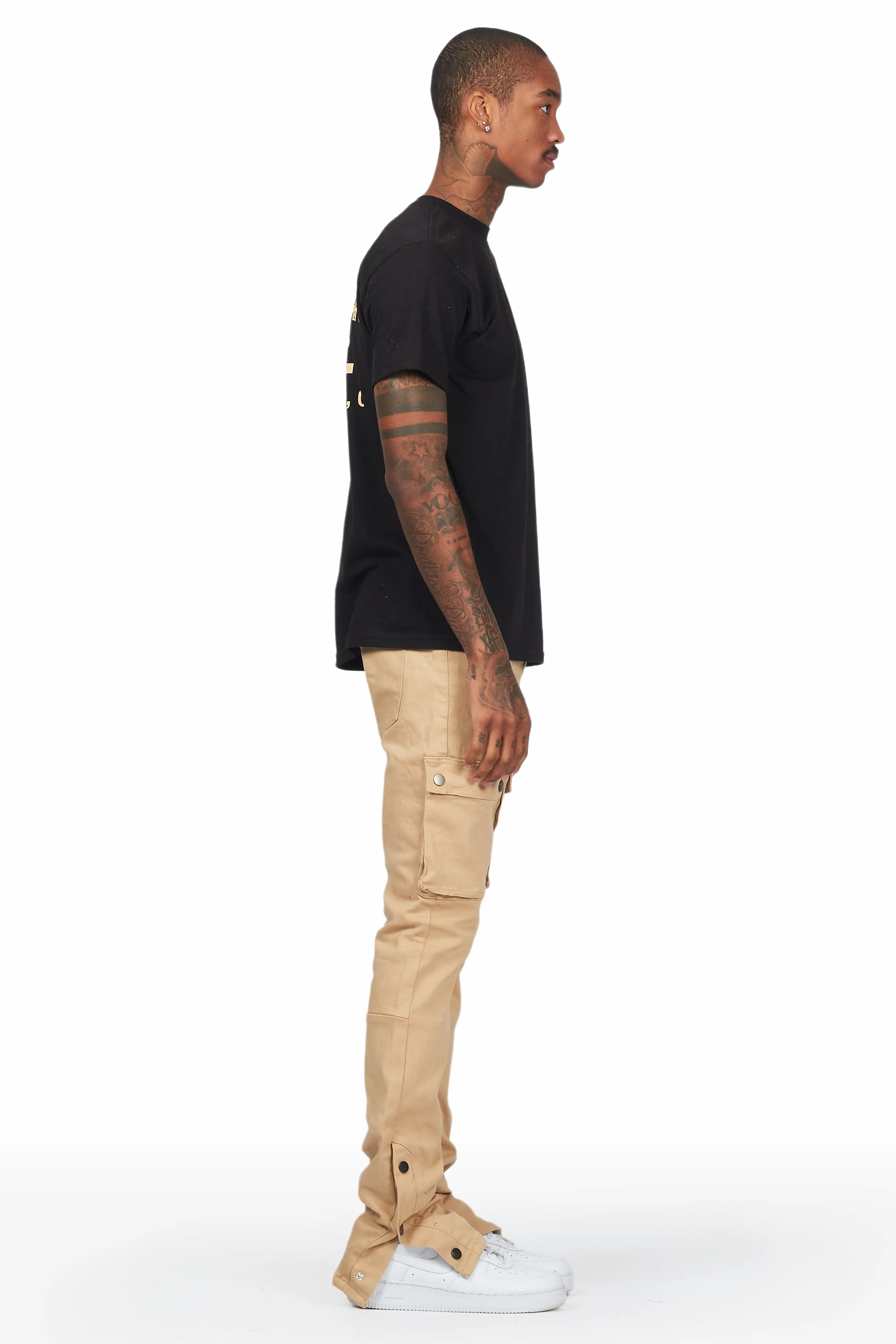Waage Khaki Cargo Stacked Flare Jean