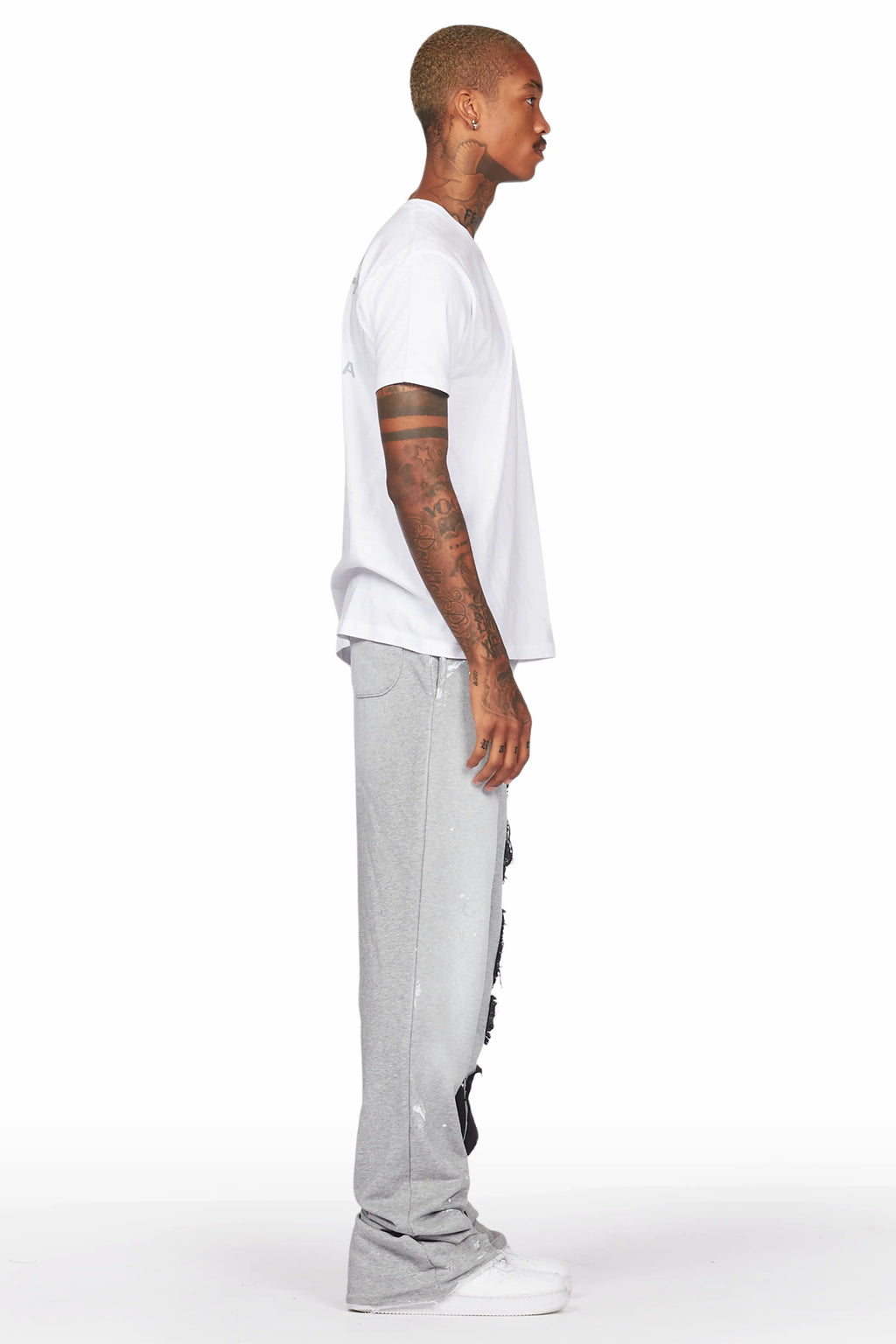 Acotas Grey Patchwork Stacked Baggy Flare Pants