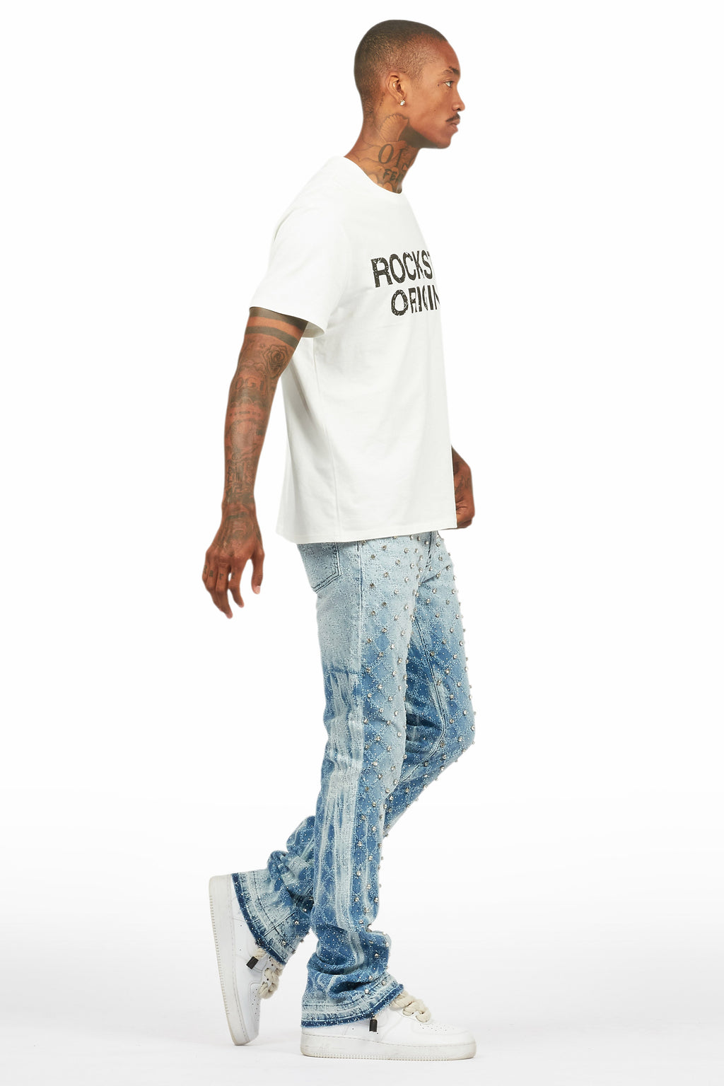 Glit Blue Rhinestone Stacked Flare Jean