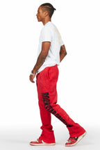 Keve Red Knitted Mohair Flare Sweat Pant