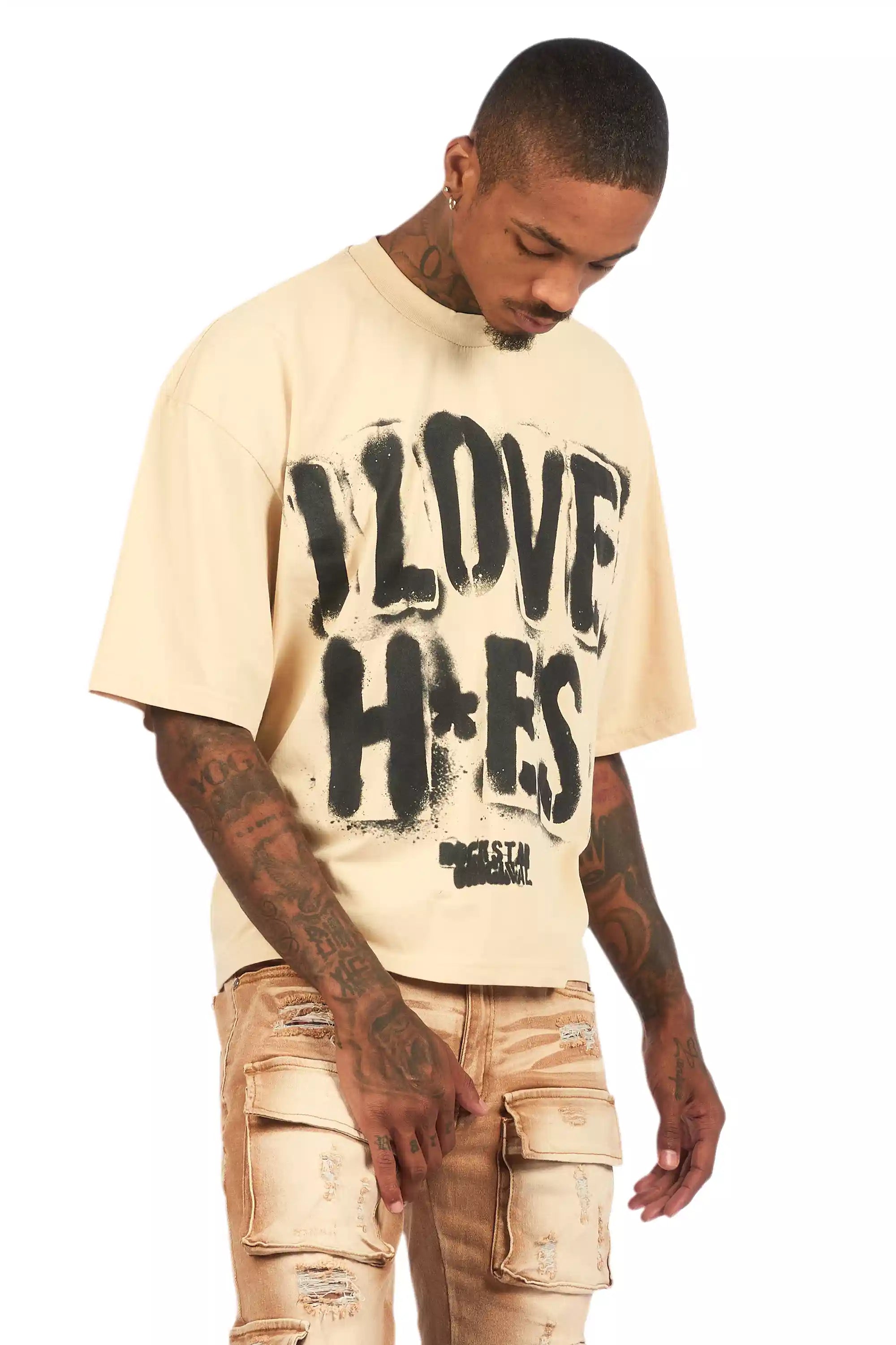 Banyan Beige/Black Boxy Crop T-Shirt