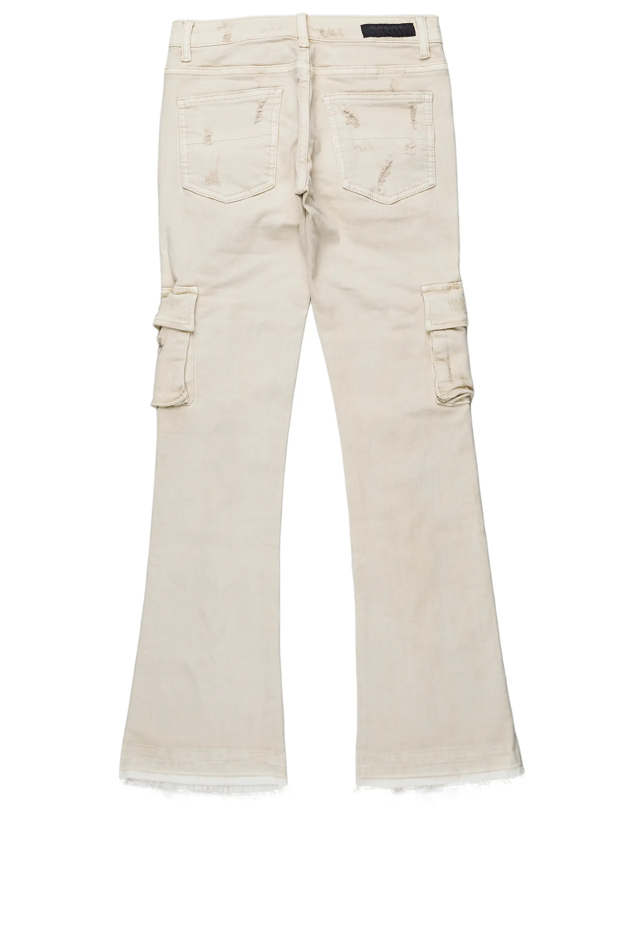 Boys Zaire Beige Cargo Super Stacked Flare Jean