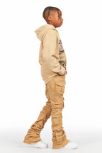 Boys Luxton Vintage Beige Hoodie/Stack Flare Jean Set