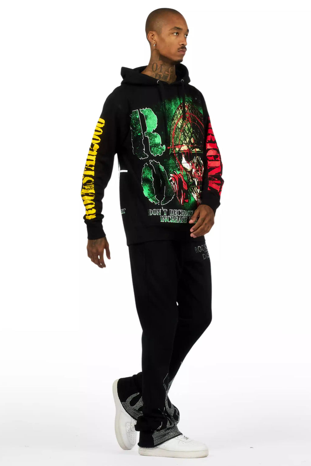 Pyrel Black/Silver Rhinestone Stacked Flare Pant